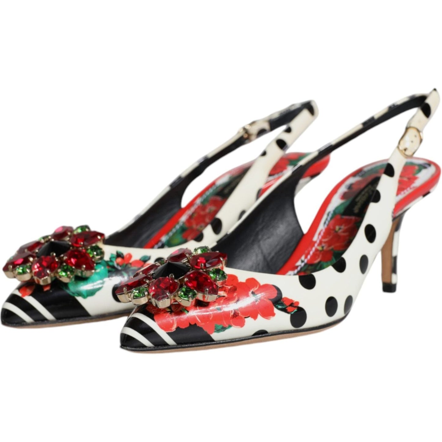 Dolce & Gabbana Multicolor Leather Crystal Heels Slingback Shoes Dolce & Gabbana Dark Slate Gray