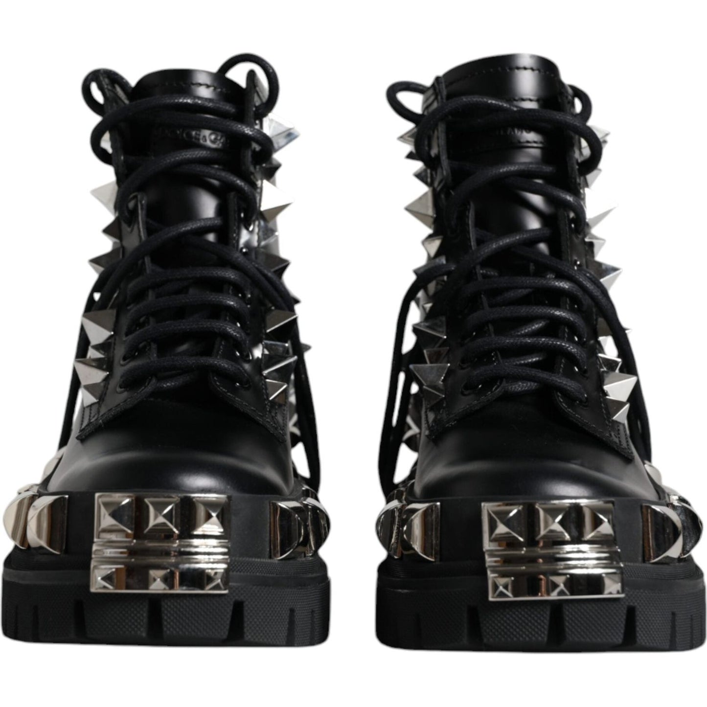 Dolce & Gabbana Black Leather Studded Trekking Boots Shoes Dolce & Gabbana Black
