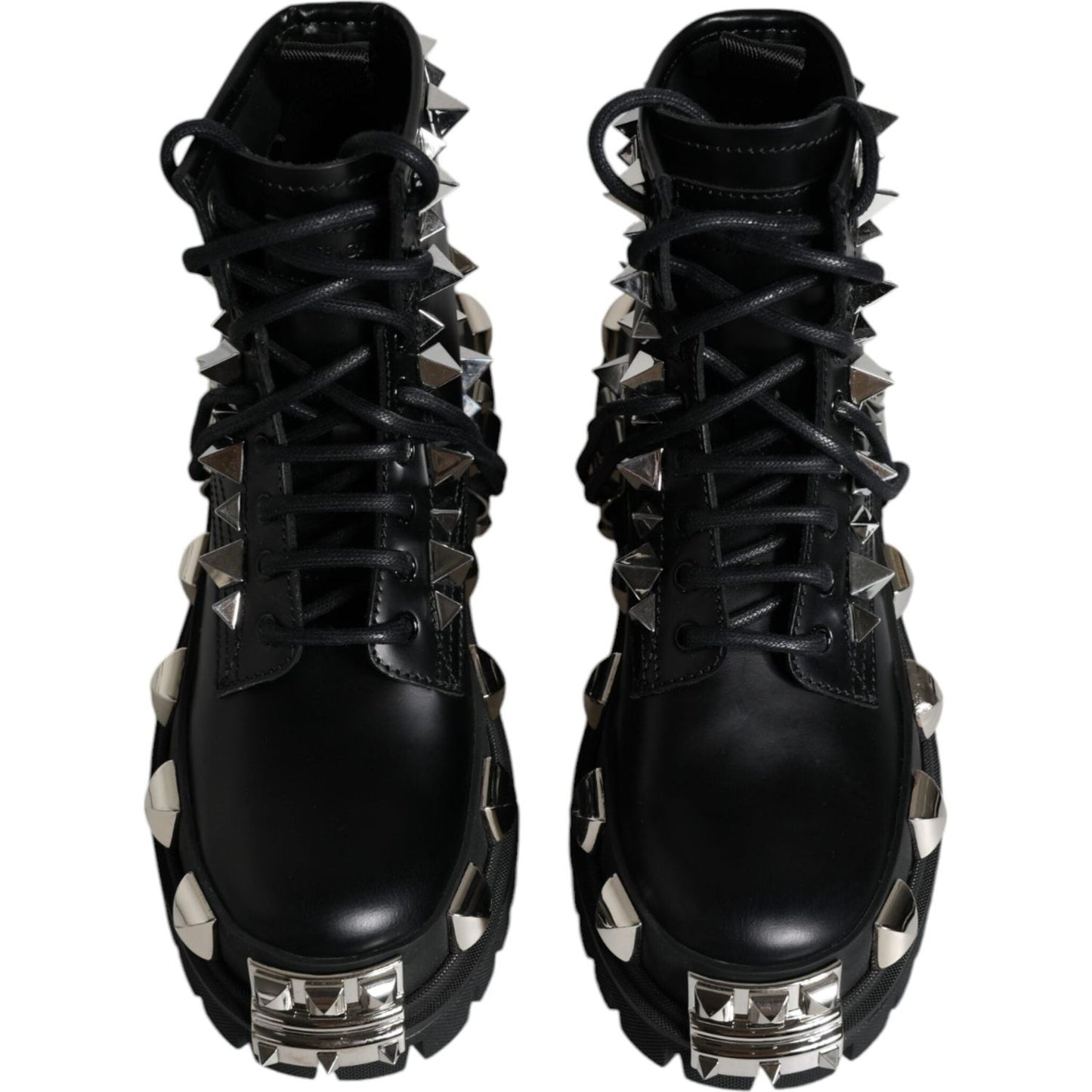 Dolce & Gabbana Black Leather Studded Trekking Boots Shoes Dolce & Gabbana Black
