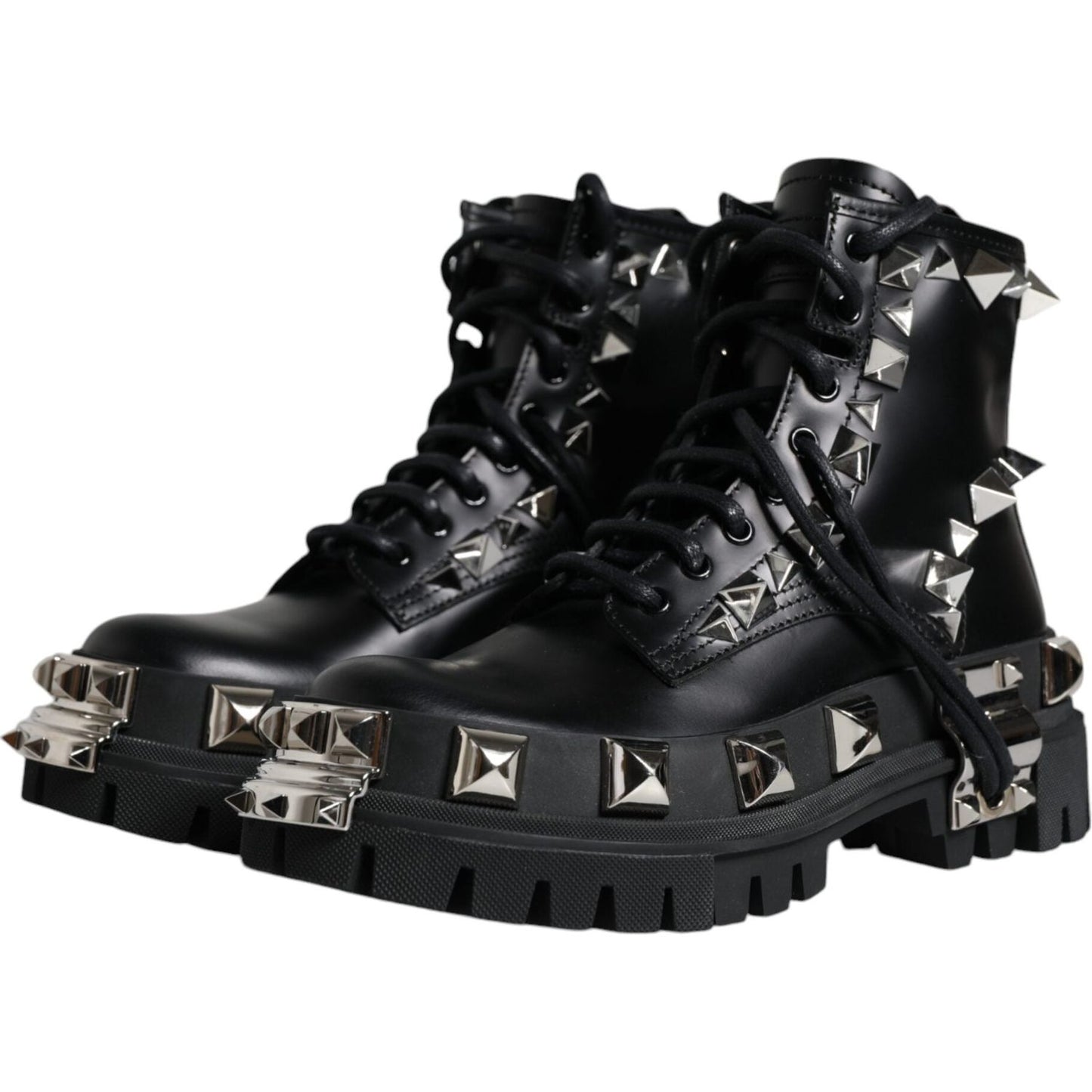 Dolce & Gabbana Black Leather Studded Trekking Boots Shoes Dolce & Gabbana Black