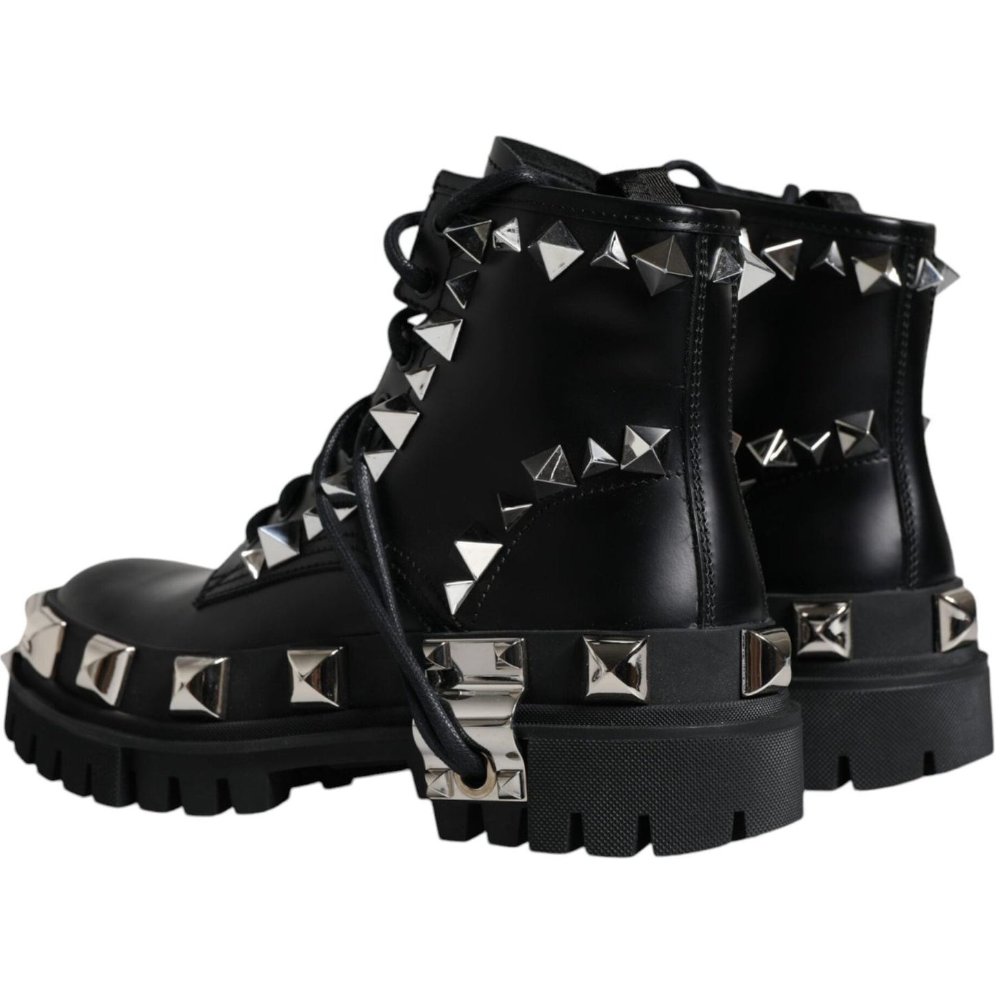 Dolce & Gabbana Black Leather Studded Trekking Boots Shoes Dolce & Gabbana Black