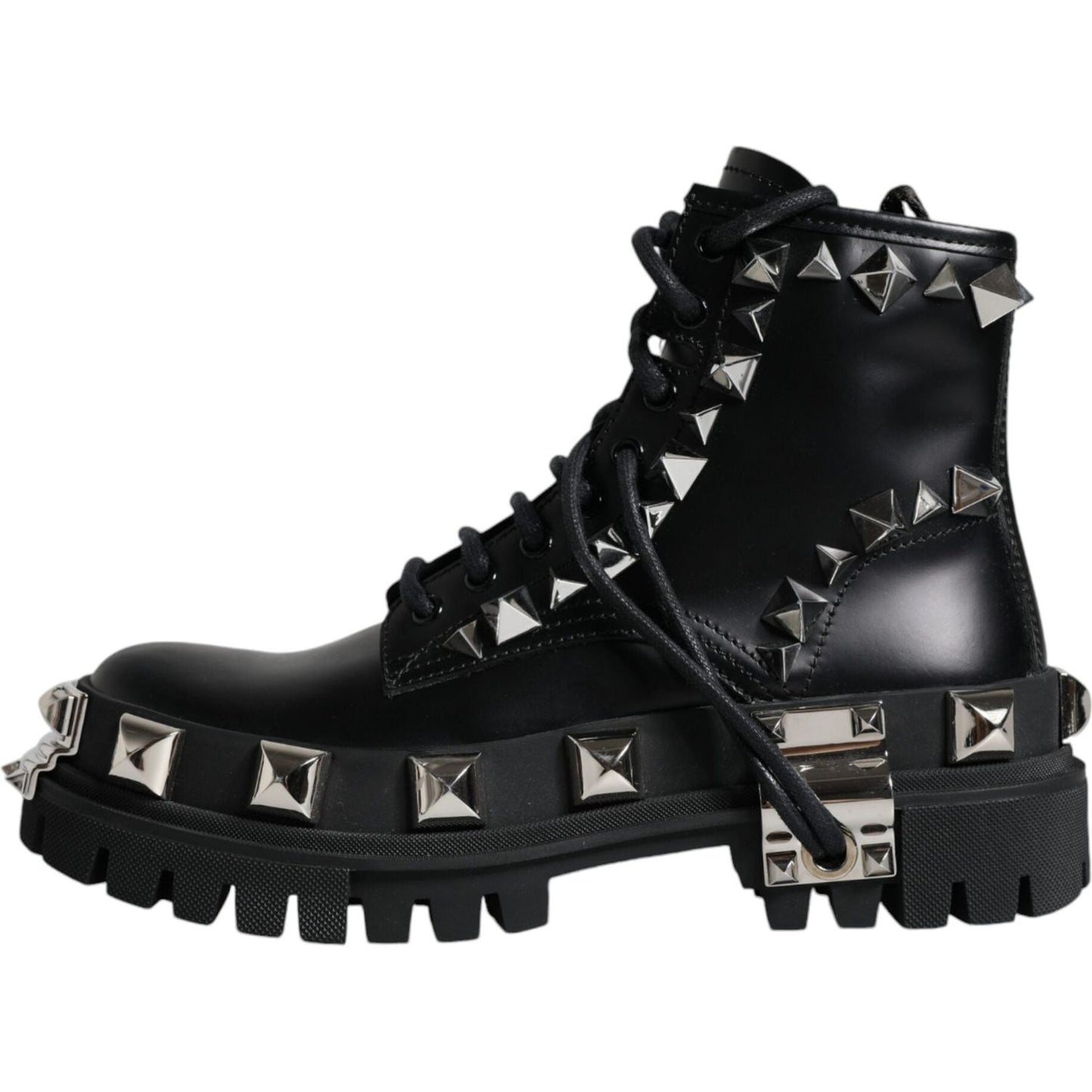 Dolce & Gabbana Black Leather Studded Trekking Boots Shoes Dolce & Gabbana Black