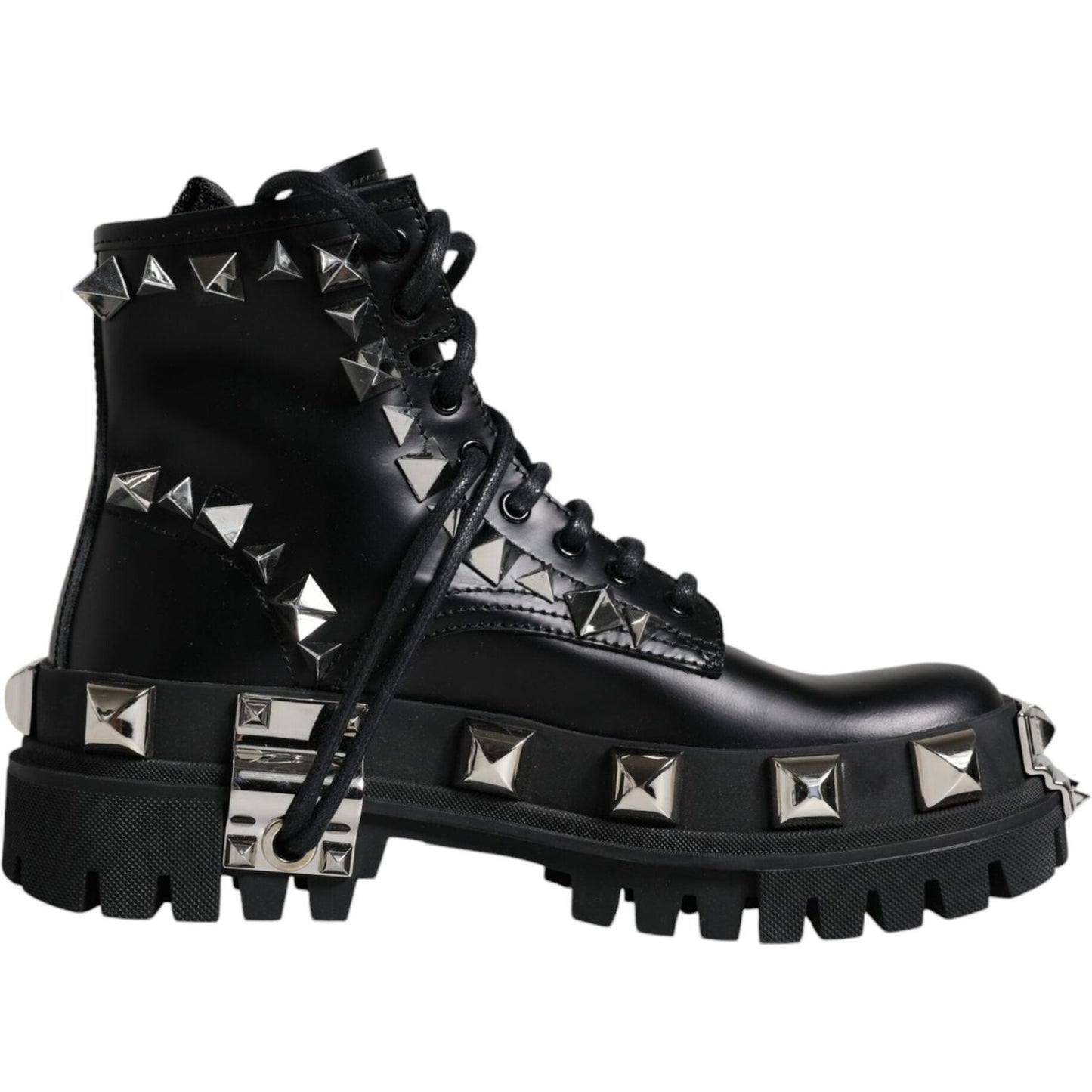 Dolce & Gabbana Black Leather Studded Trekking Boots Shoes Dolce & Gabbana Black