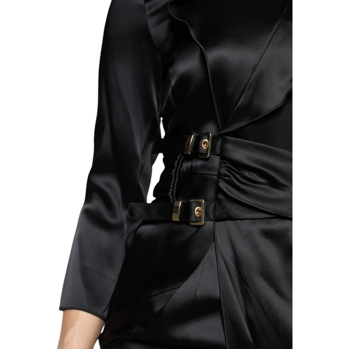 Emporio Armani Black Satin Long Sleeves Wrap Sheath Mini Dress Emporio Armani Black