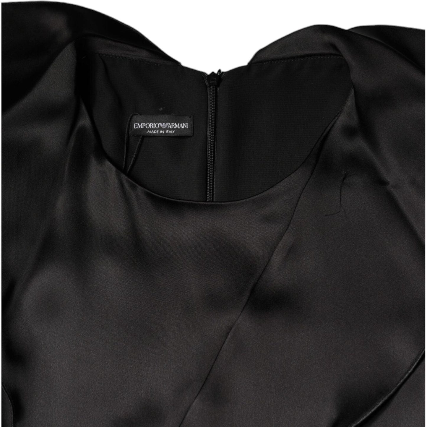 Emporio Armani Black Satin Long Sleeves Wrap Sheath Mini Dress Emporio Armani Black