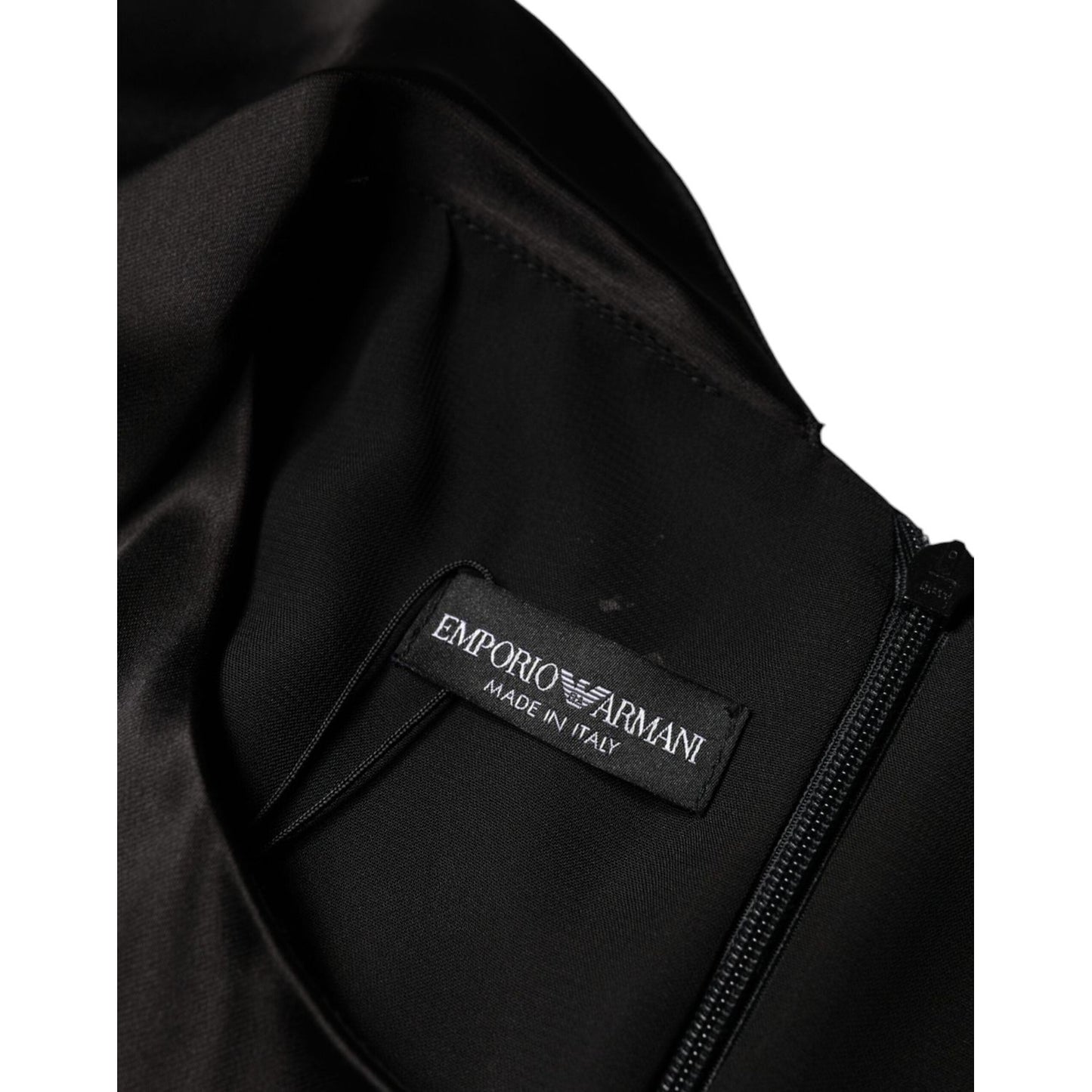 Emporio Armani Black Satin Long Sleeves Wrap Sheath Mini Dress Emporio Armani Black