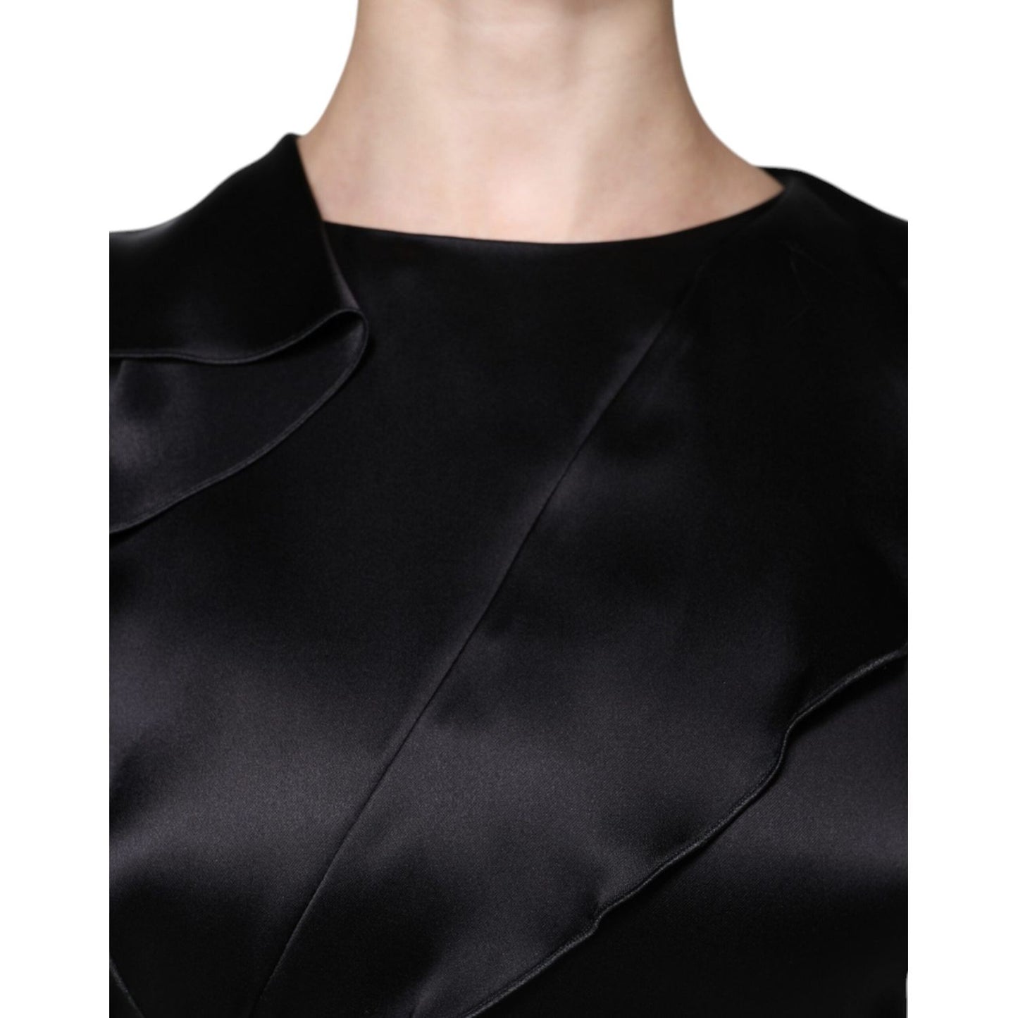 Emporio Armani Black Satin Long Sleeves Wrap Sheath Mini Dress Emporio Armani Black