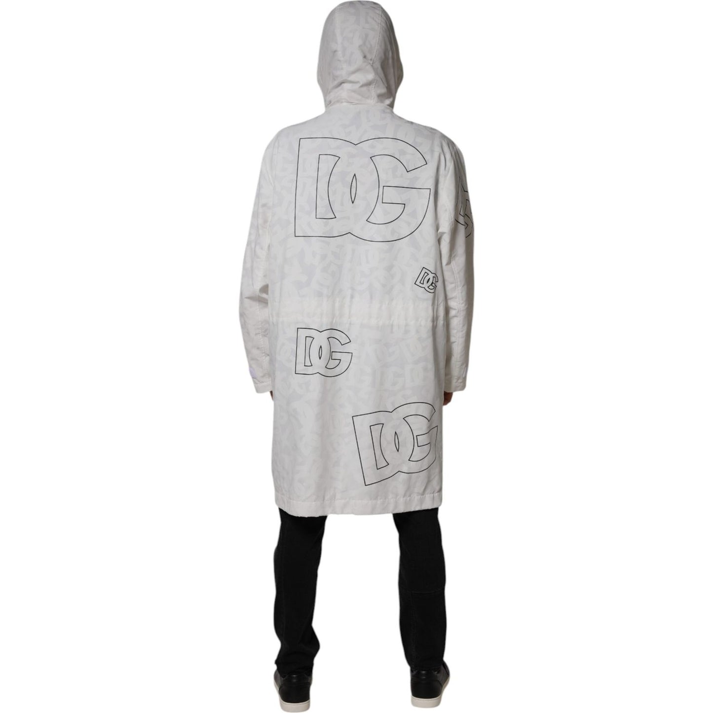 Dolce & Gabbana White Hooded Parka Polyester Trench Coat Jacket Dolce & Gabbana Gray