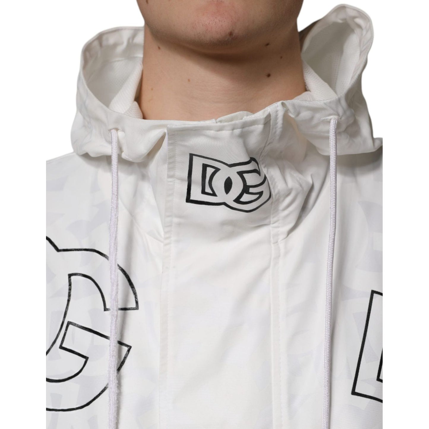 Dolce & Gabbana White Hooded Parka Polyester Trench Coat Jacket Dolce & Gabbana Light Gray