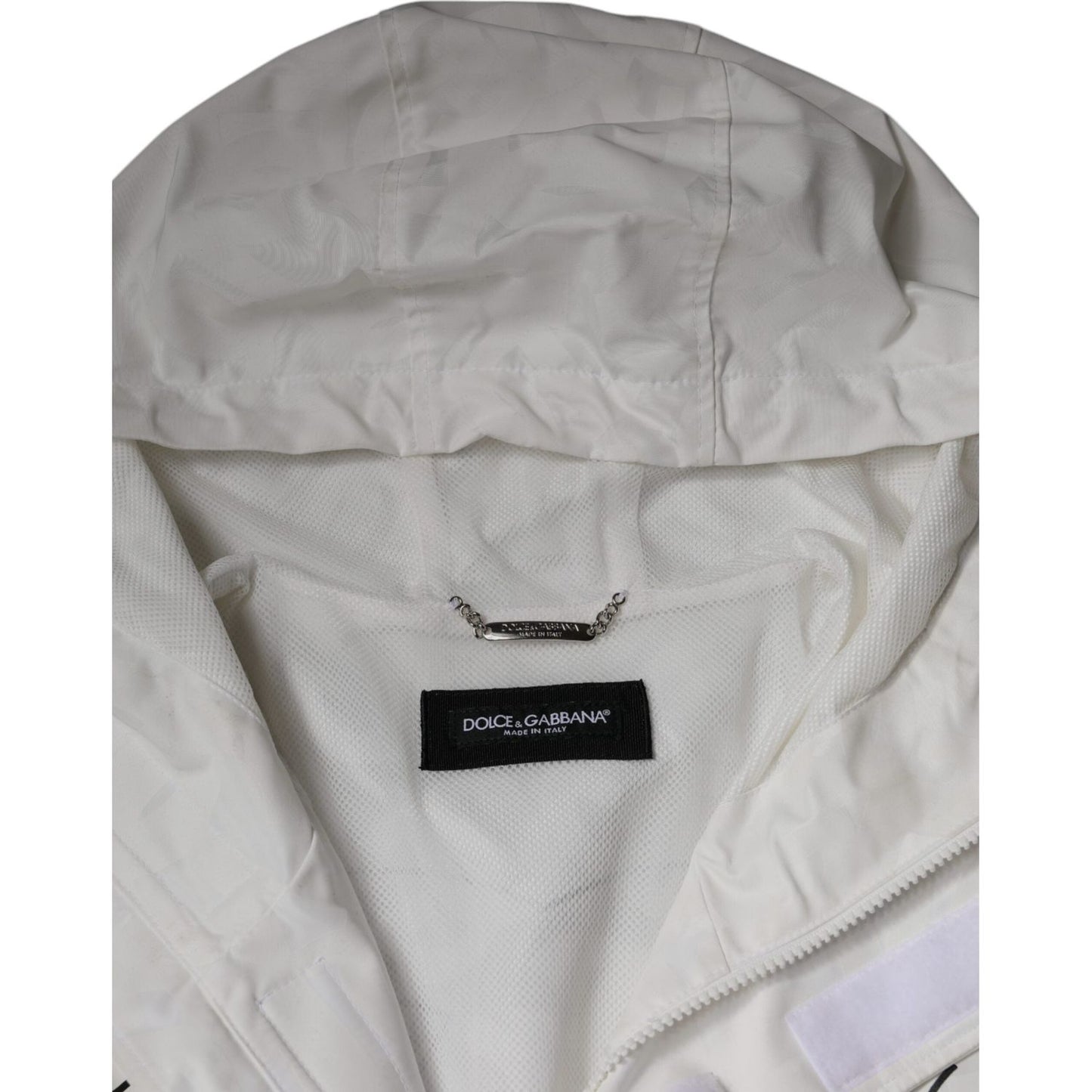 Dolce & Gabbana White Hooded Parka Polyester Trench Coat Jacket Dolce & Gabbana Dark Gray