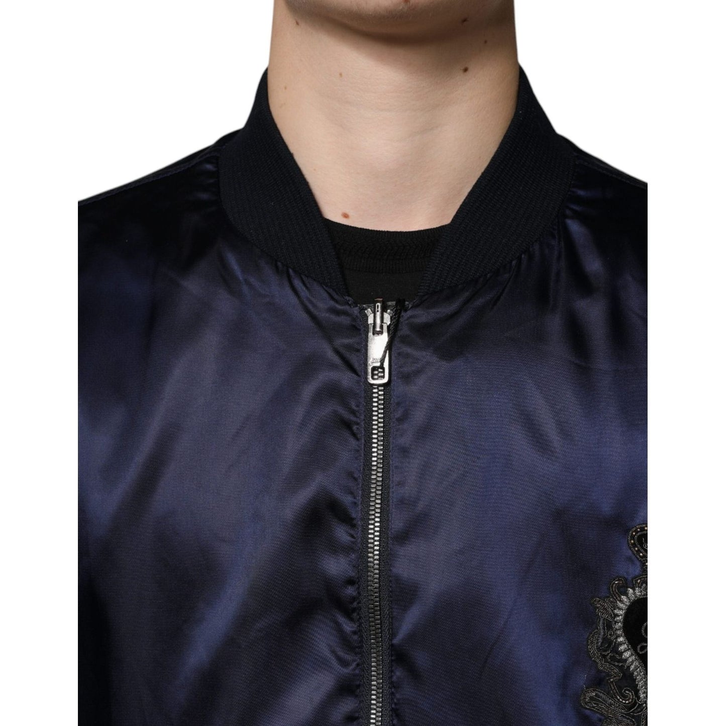 Dolce & Gabbana Blue Crown Heart Full Zip Men Bomber Jacket Dolce & Gabbana Dark Slate Gray