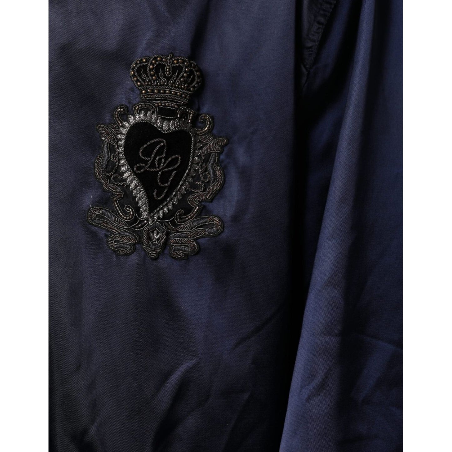 Dolce & Gabbana Blue Crown Heart Full Zip Men Bomber Jacket Dolce & Gabbana Black