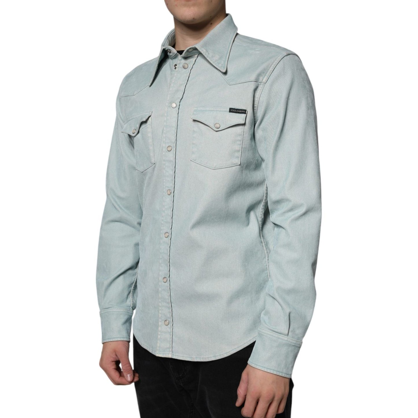 Dolce & Gabbana Light Blue Cotton Button Down Casual Shirt Dolce & Gabbana Gray