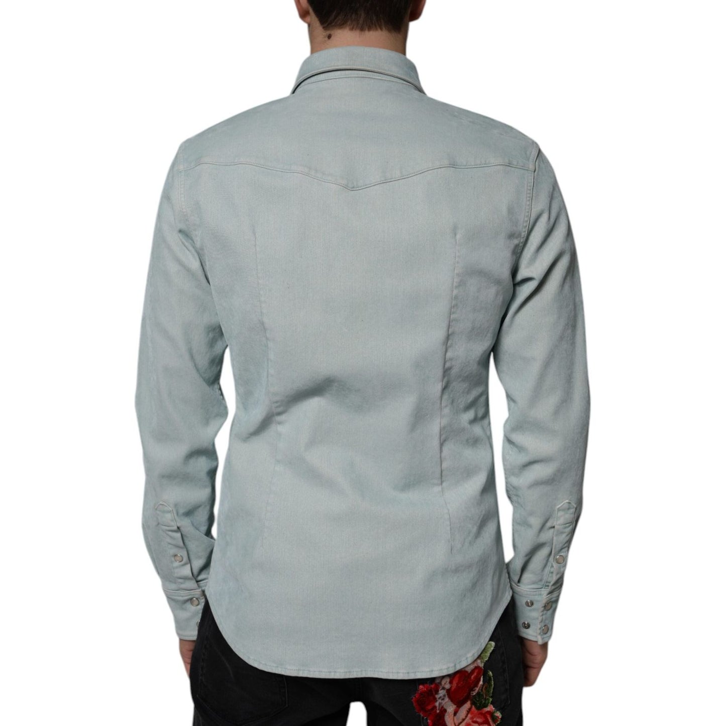 Dolce & Gabbana Light Blue Cotton Button Down Casual Shirt Dolce & Gabbana Dark Gray