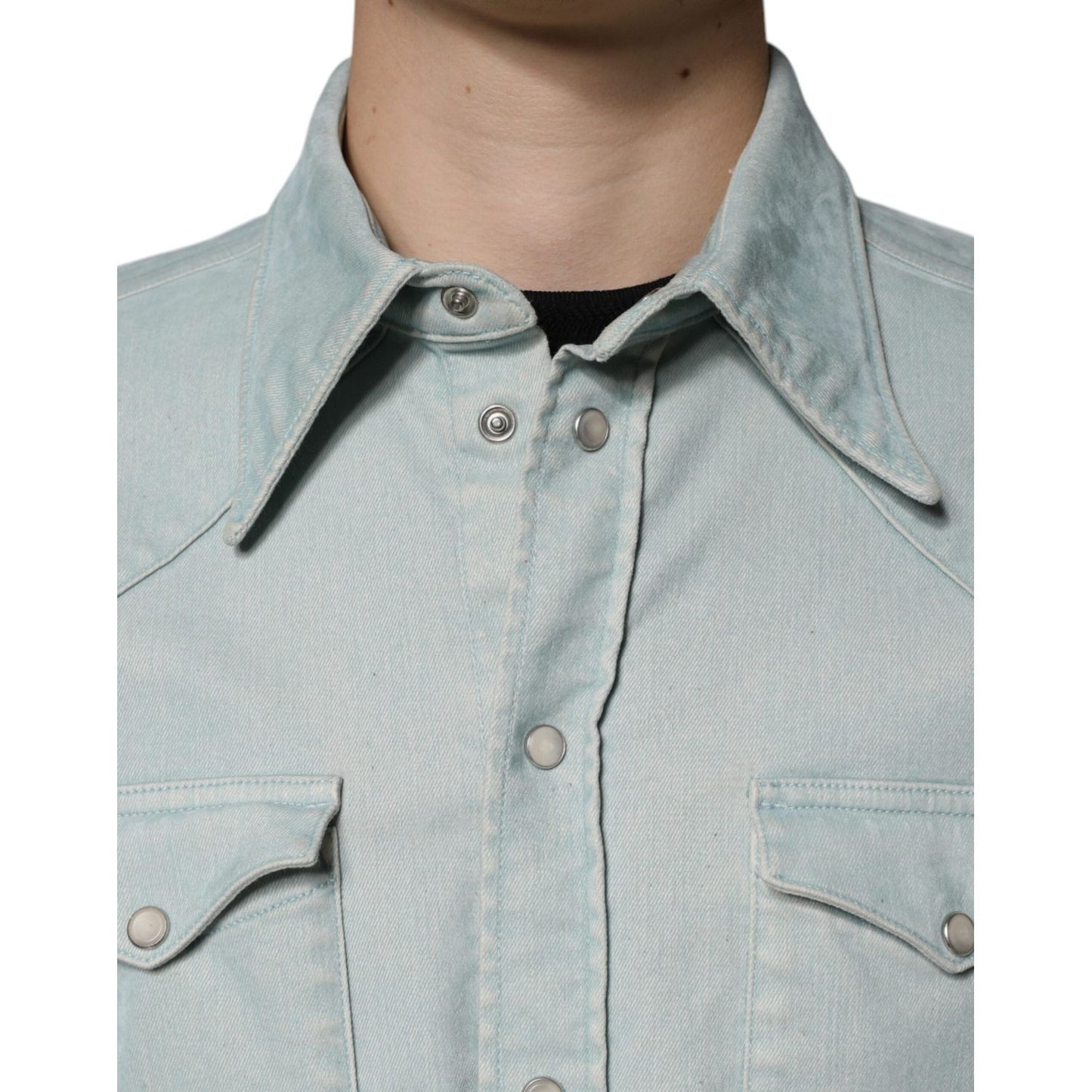Dolce & Gabbana Light Blue Cotton Button Down Casual Shirt Dolce & Gabbana Gray