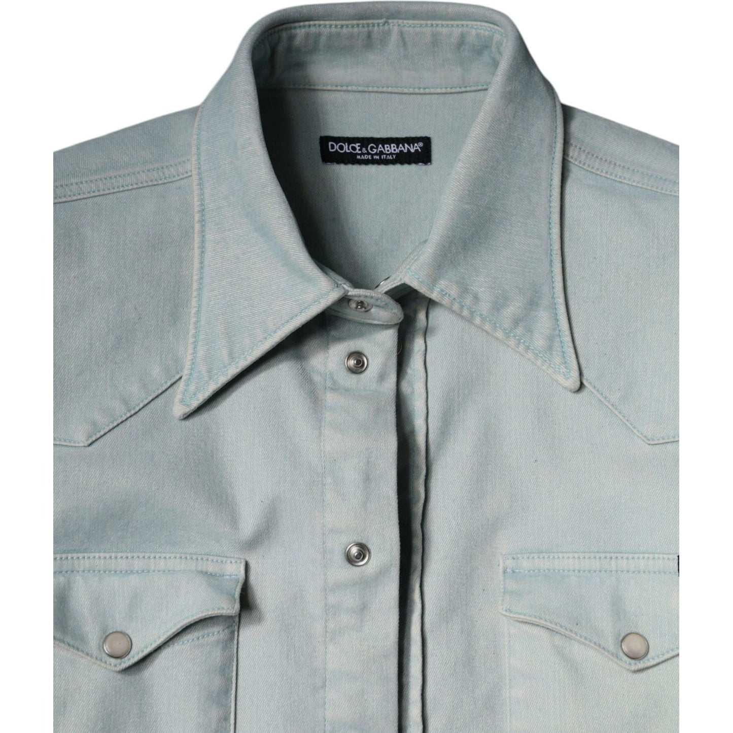 Dolce & Gabbana Light Blue Cotton Button Down Casual Shirt Dolce & Gabbana Dark Gray