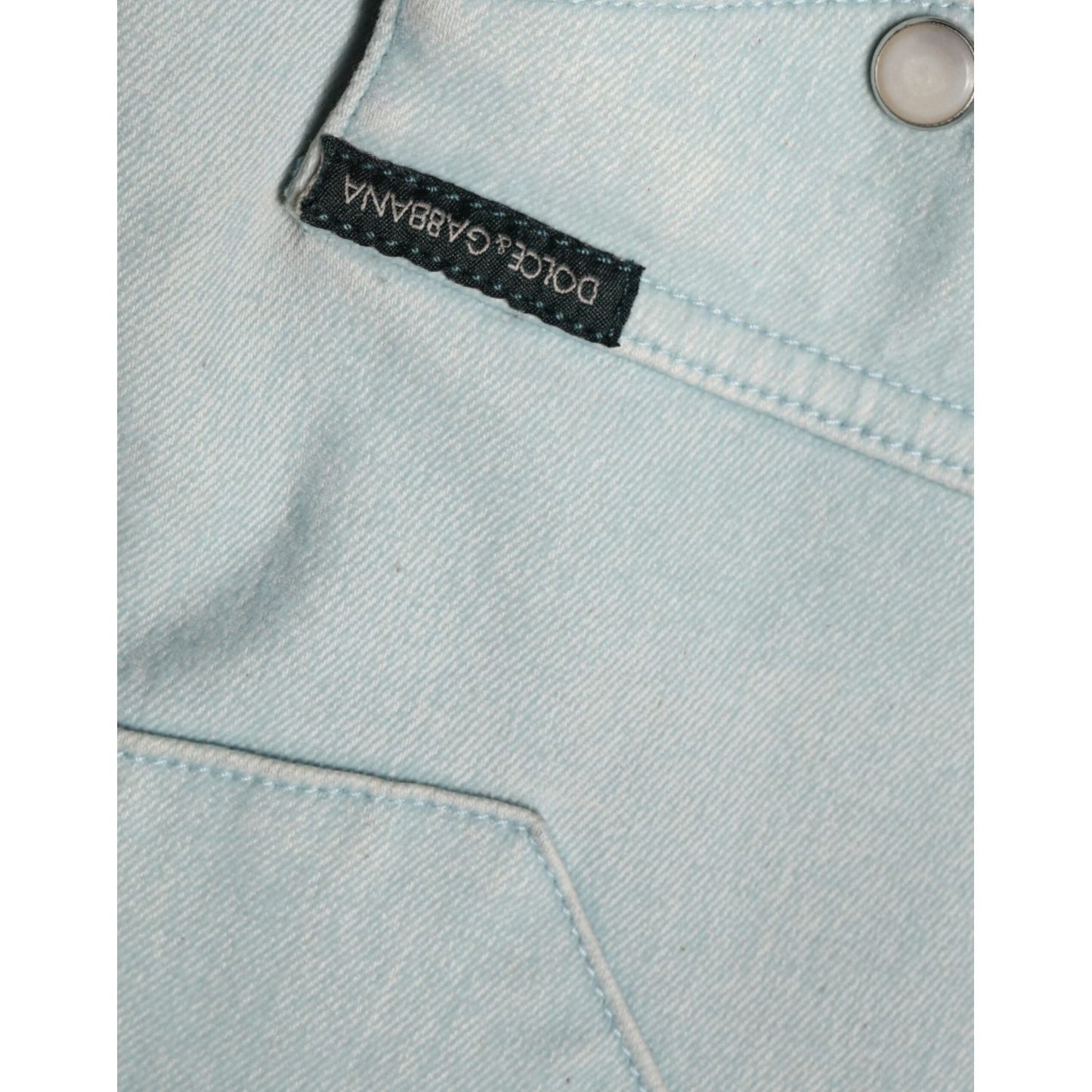 Dolce & Gabbana Light Blue Cotton Button Down Casual Shirt Dolce & Gabbana Gray