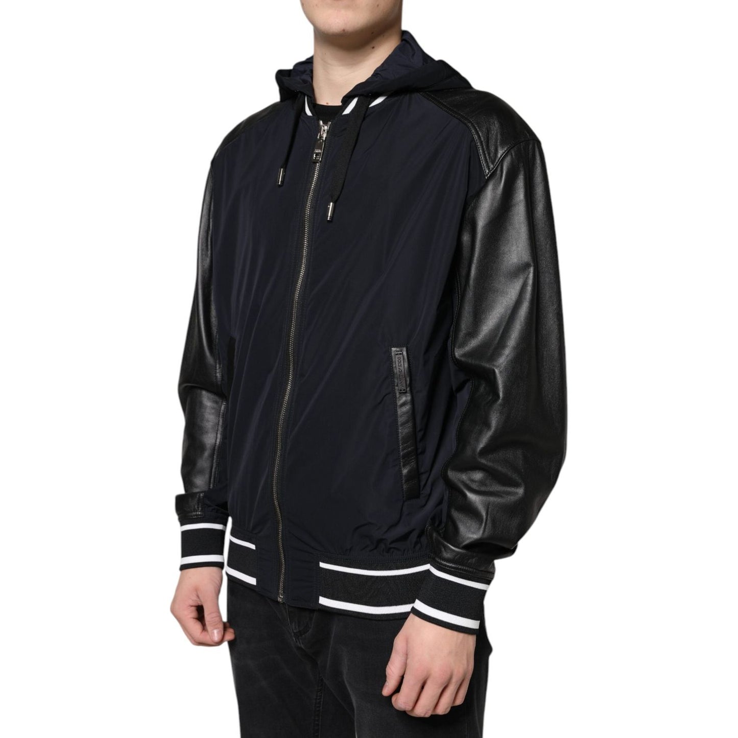 Dolce & Gabbana Black Hooded Full Zip Men Bomber Jacket Dolce & Gabbana Black