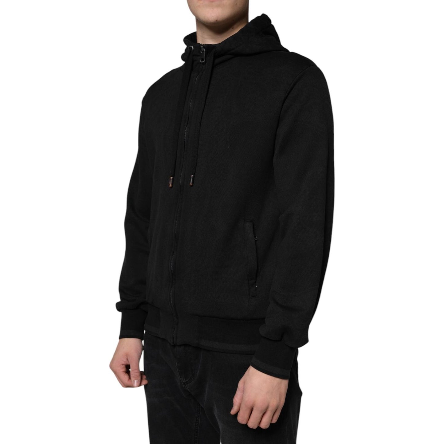 Dolce & Gabbana Black Cotton Full Zip Hooded Bomber Jacket Dolce & Gabbana Black