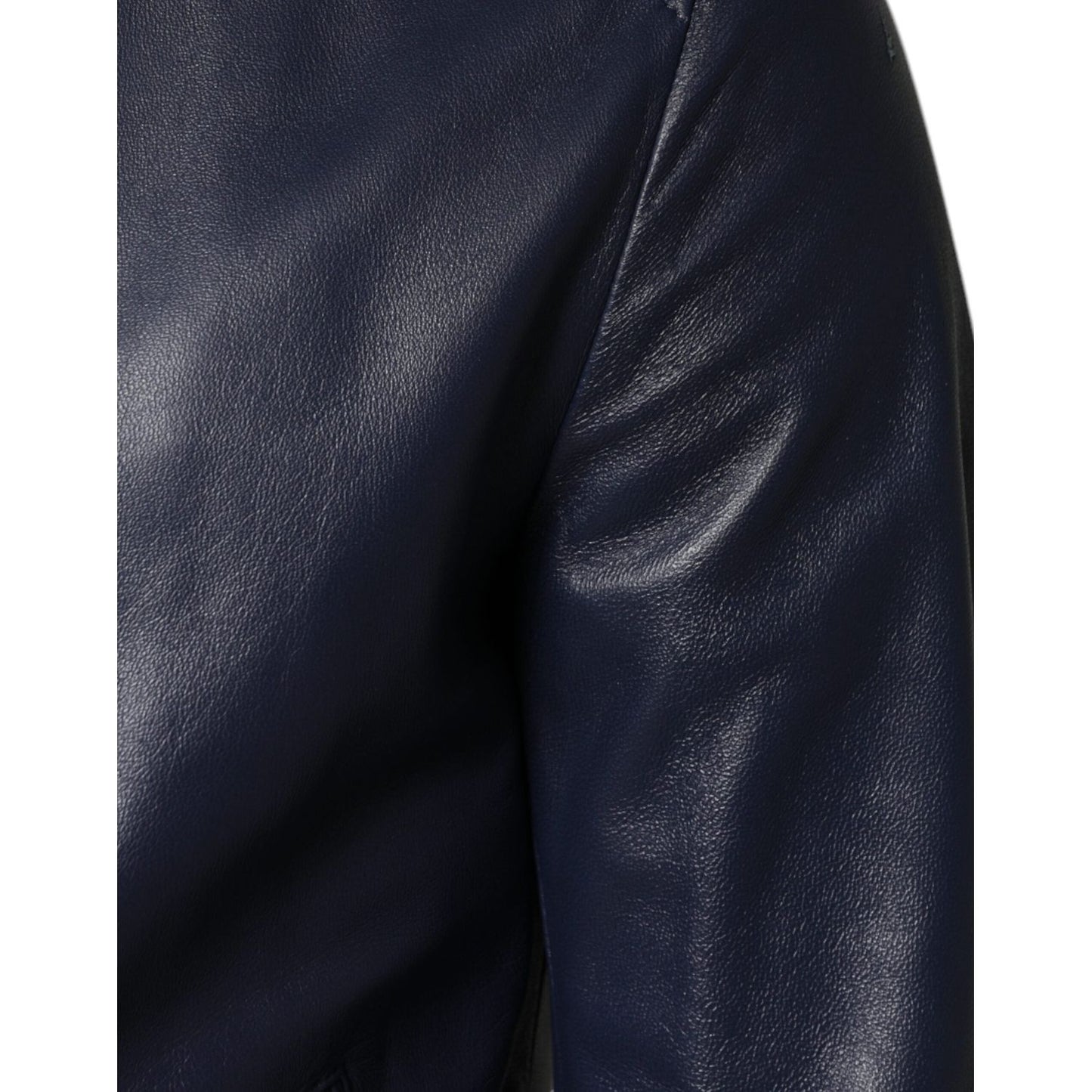Dolce & Gabbana Blue Leather Full Zip Hooded Bomber Jacket Dolce & Gabbana Dark Slate Gray