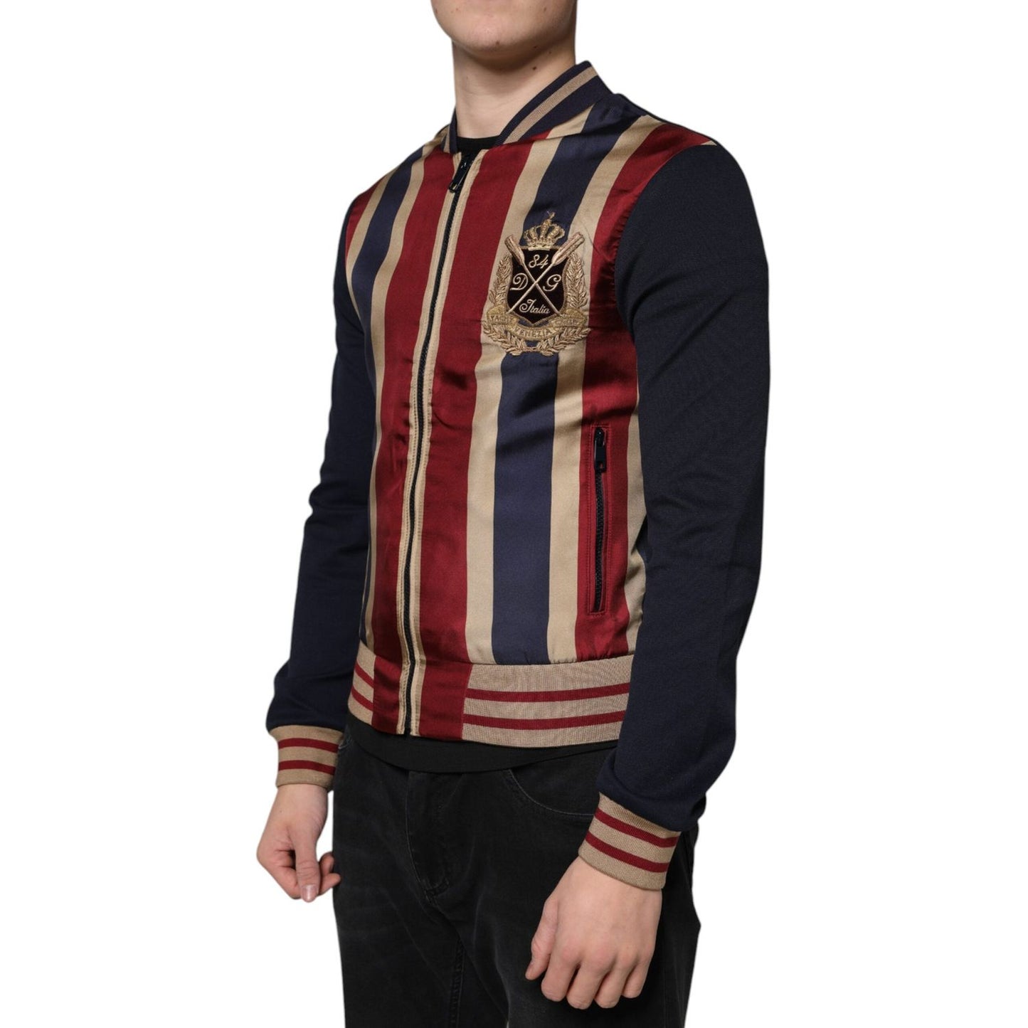 Dolce & Gabbana Multicolor #DGMillennials Full Zip Men Bomber Jacket Dolce & Gabbana Rosy Brown