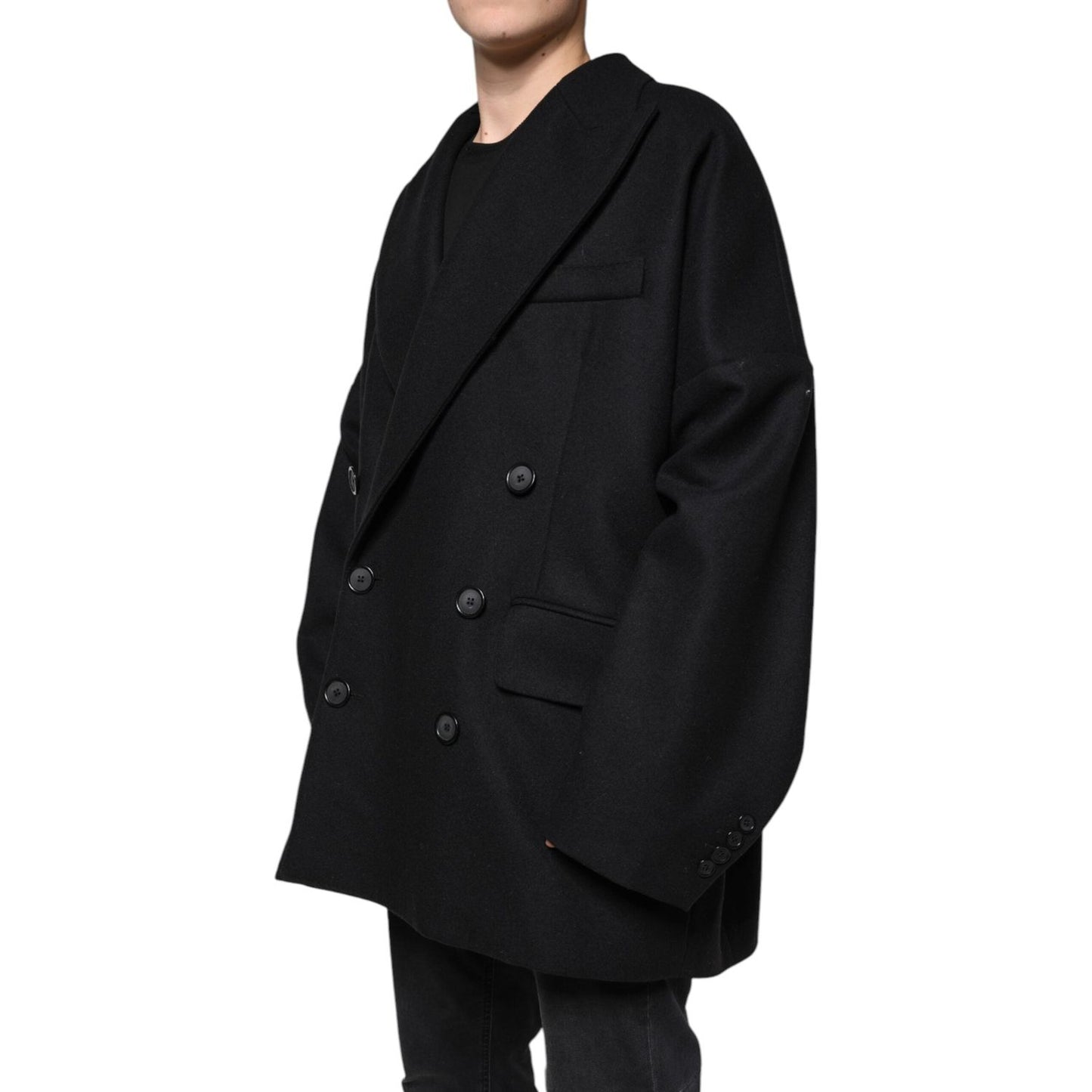 Dolce & Gabbana Black Wool Double Breasted Men Coat Jacket Dolce & Gabbana Black