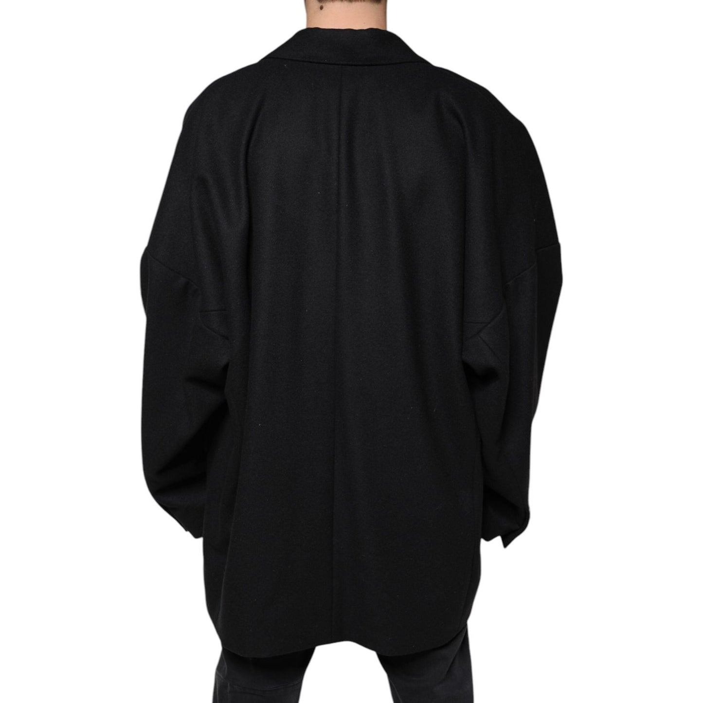 Dolce & Gabbana Black Wool Double Breasted Men Coat Jacket Dolce & Gabbana Black