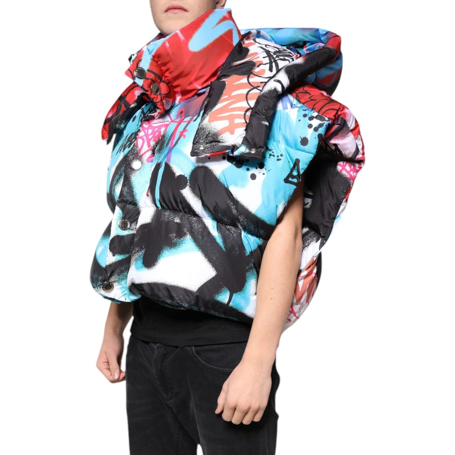Dolce & Gabbana Multicolor Graffiti Hooded Windbreaker Jacket Dolce & Gabbana Tan