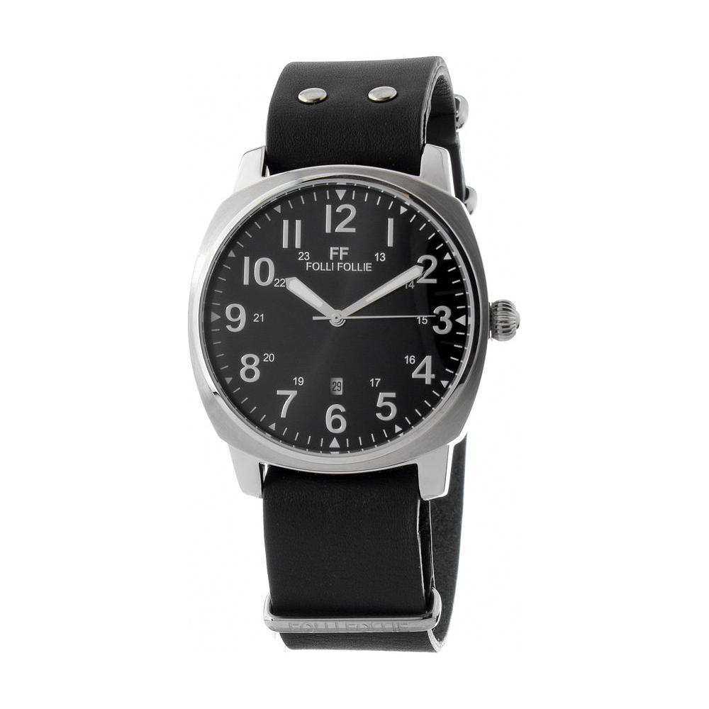 Folli Follie Black Leather Watch Folli Follie Dark Slate Gray