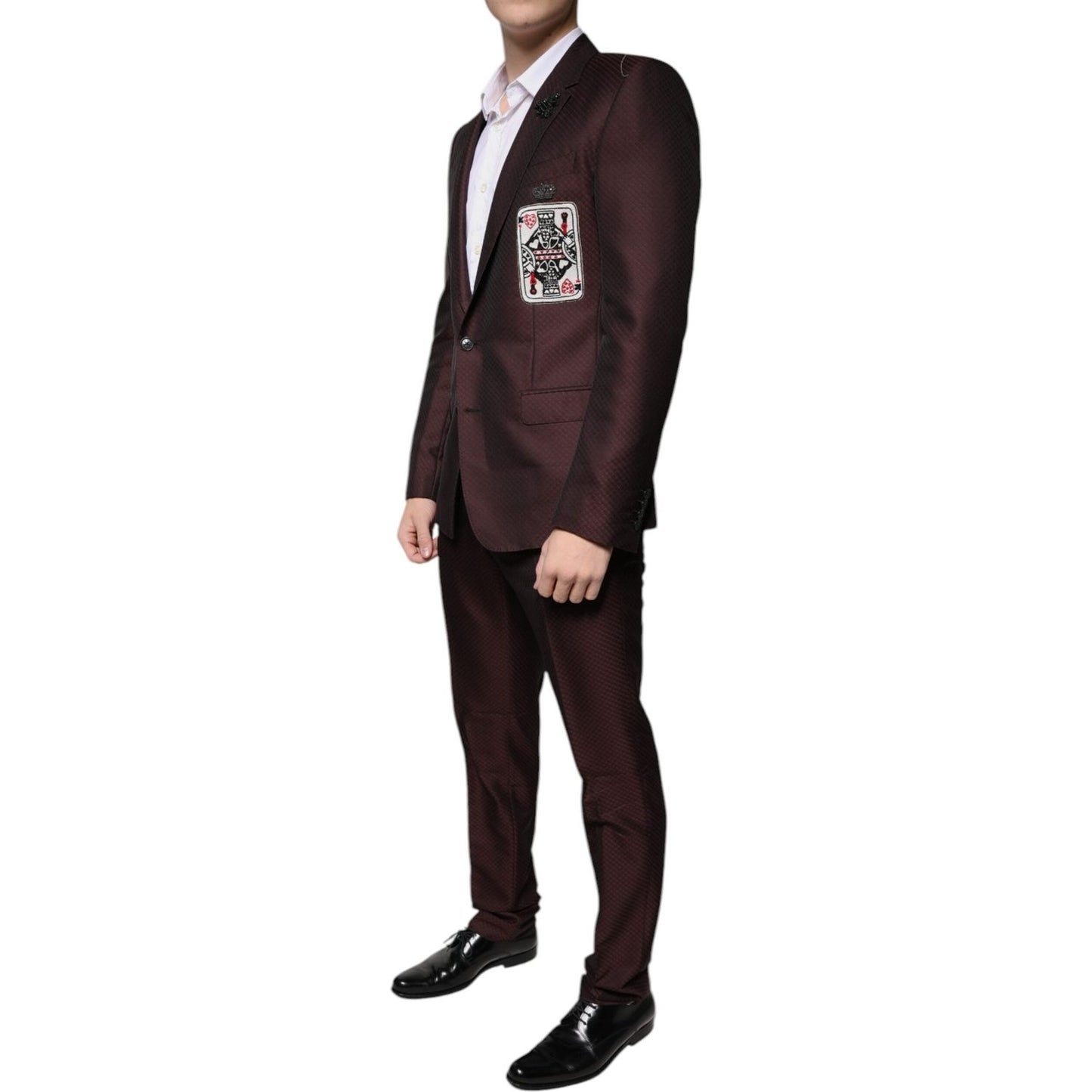 Dolce & Gabbana Maroon Deck Card Crown 2 Piece Formal Suit Dolce & Gabbana Black