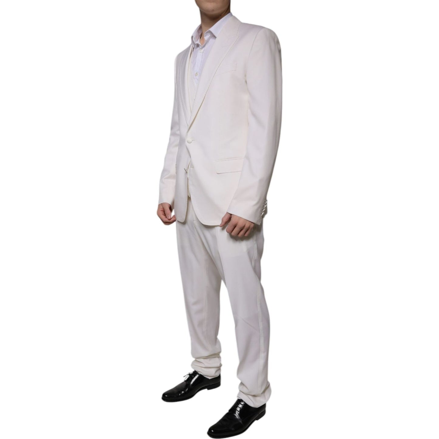 Dolce & Gabbana White Wool Silk 3 Piece SlimFit Formal Suit Dolce & Gabbana Gray