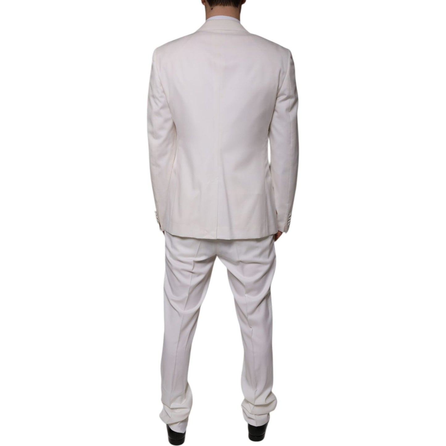 Dolce & Gabbana White Wool Silk 3 Piece SlimFit Formal Suit Dolce & Gabbana Gray