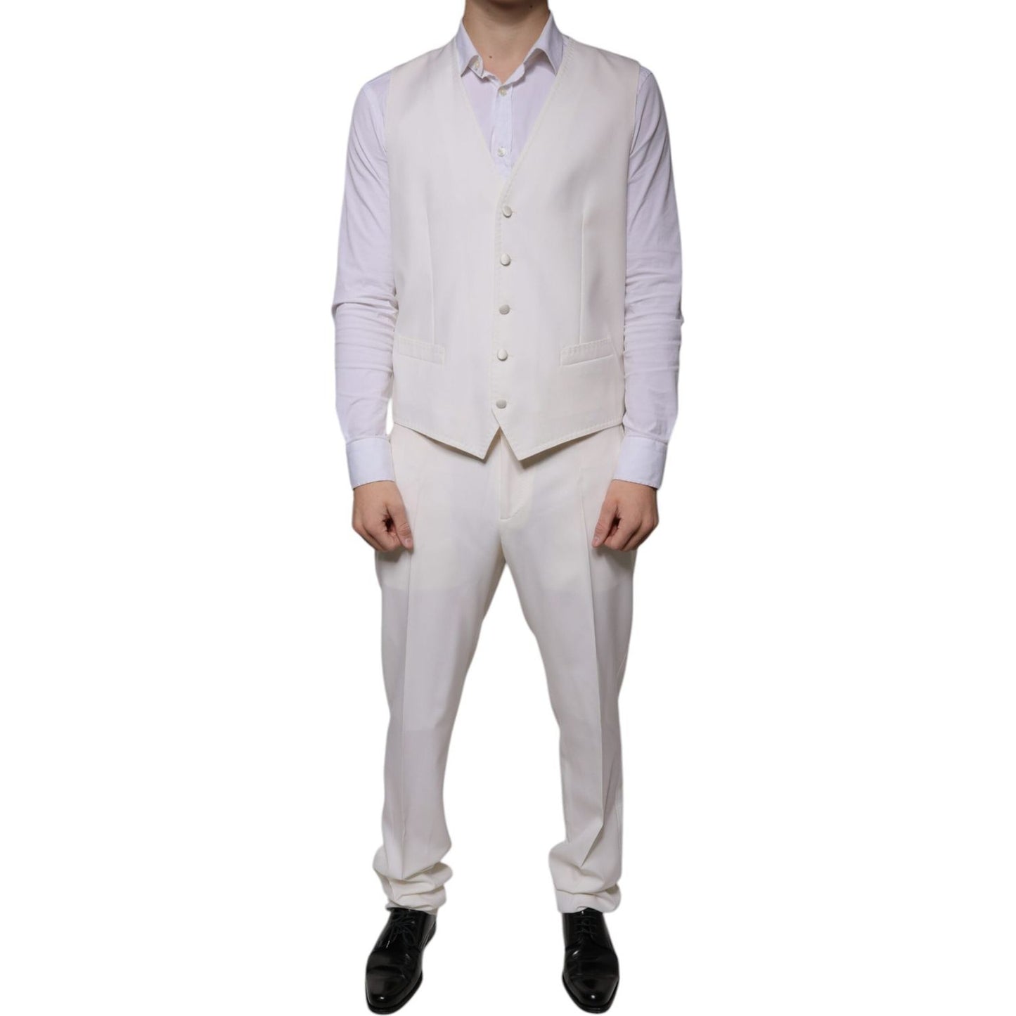 Dolce & Gabbana White Wool Silk 3 Piece SlimFit Formal Suit Dolce & Gabbana Gray
