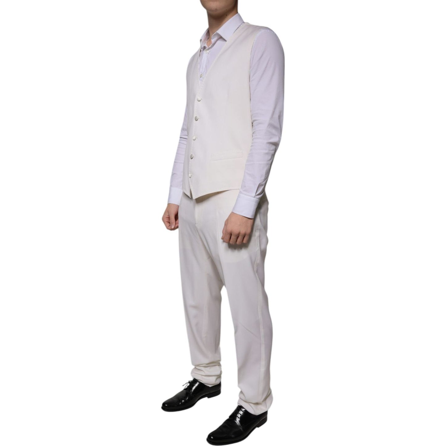 Dolce & Gabbana White Wool Silk 3 Piece SlimFit Formal Suit Dolce & Gabbana Gray
