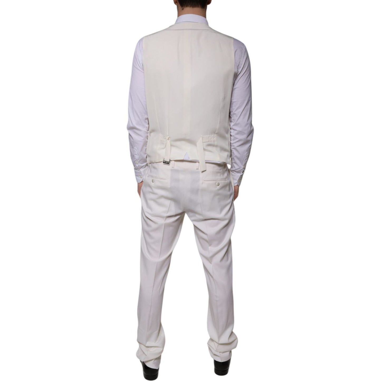Dolce & Gabbana White Wool Silk 3 Piece SlimFit Formal Suit Dolce & Gabbana Gray