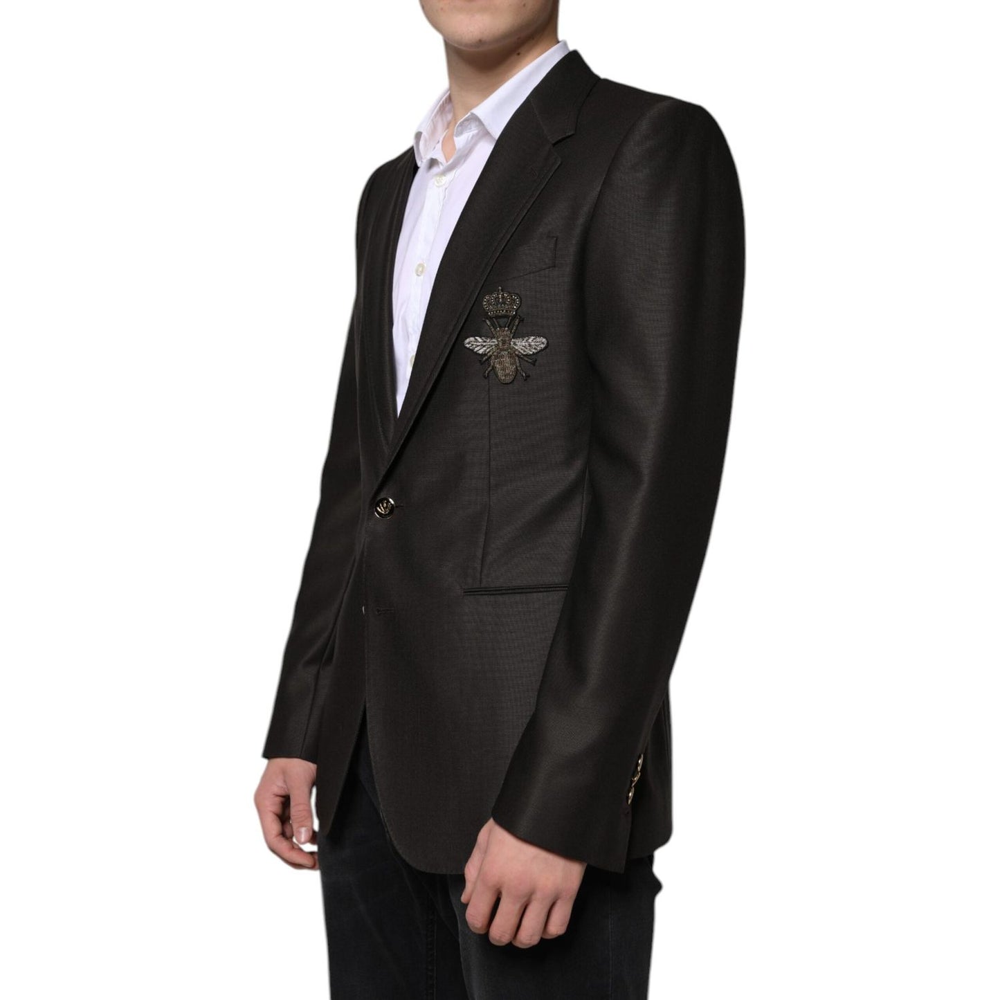 Dolce & Gabbana Blazer Brown Green Bee Wool Jacket Coat Dolce & Gabbana Black