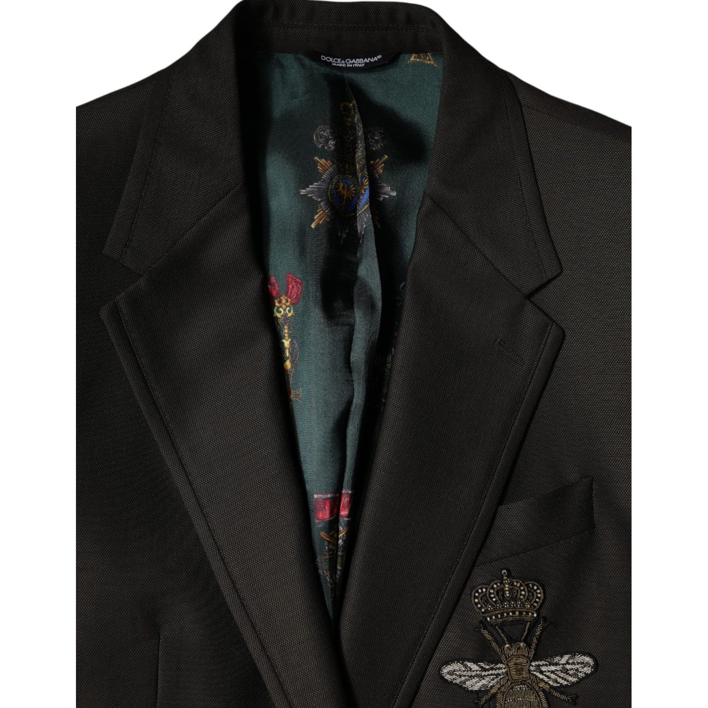 Dolce & Gabbana Blazer Brown Green Bee Wool Jacket Coat Dolce & Gabbana Black