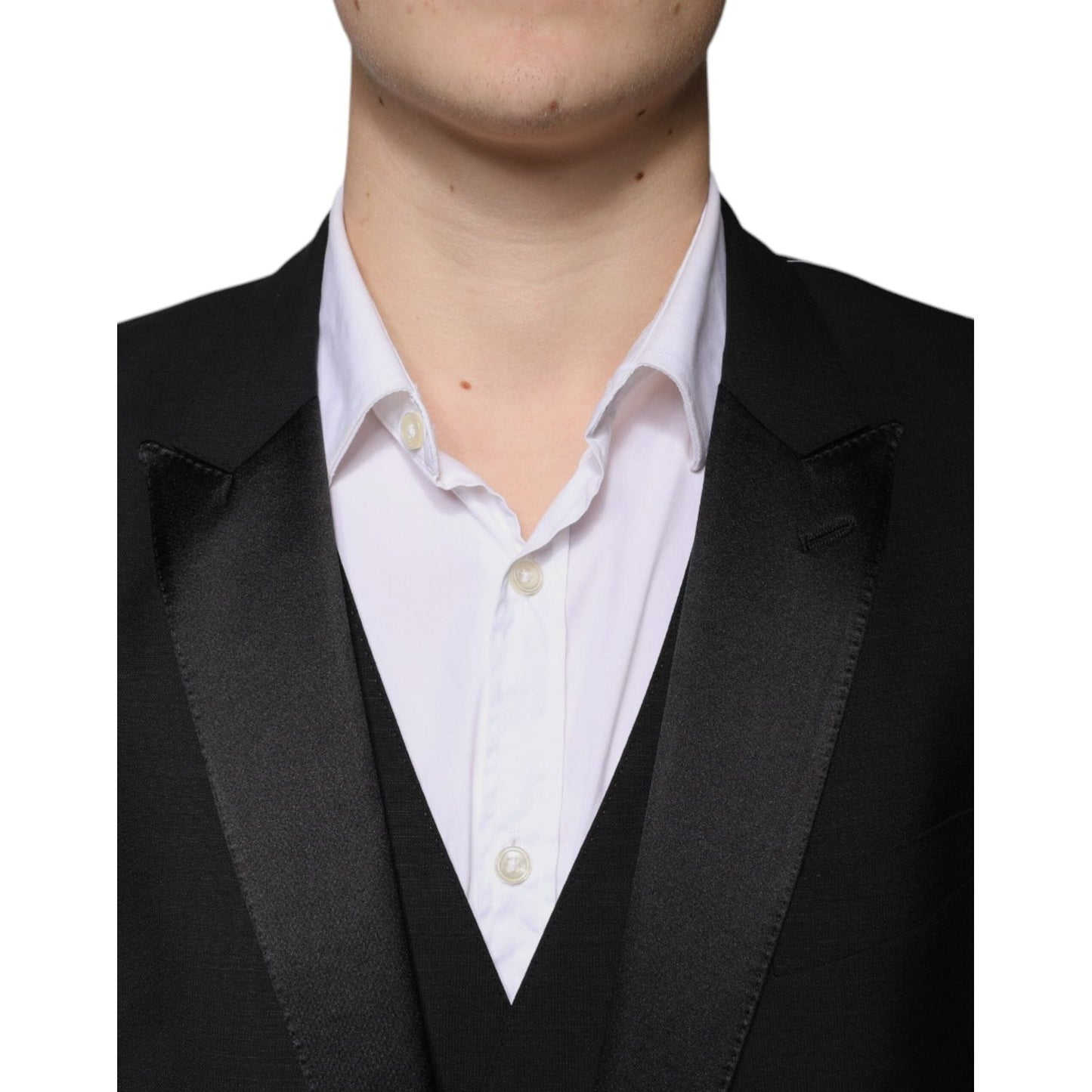 Dolce & Gabbana Black Wool 3 Piece Slim Fit Formal Suit Dolce & Gabbana Black