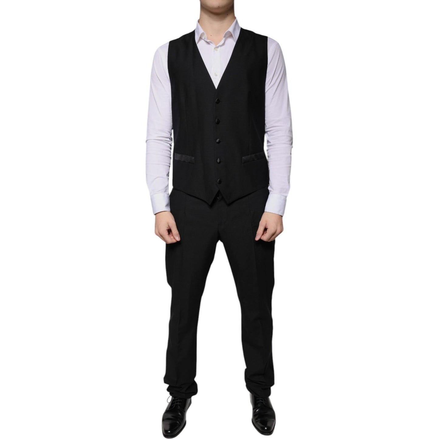 Dolce & Gabbana Black Wool 3 Piece Slim Fit Formal Suit Dolce & Gabbana Black