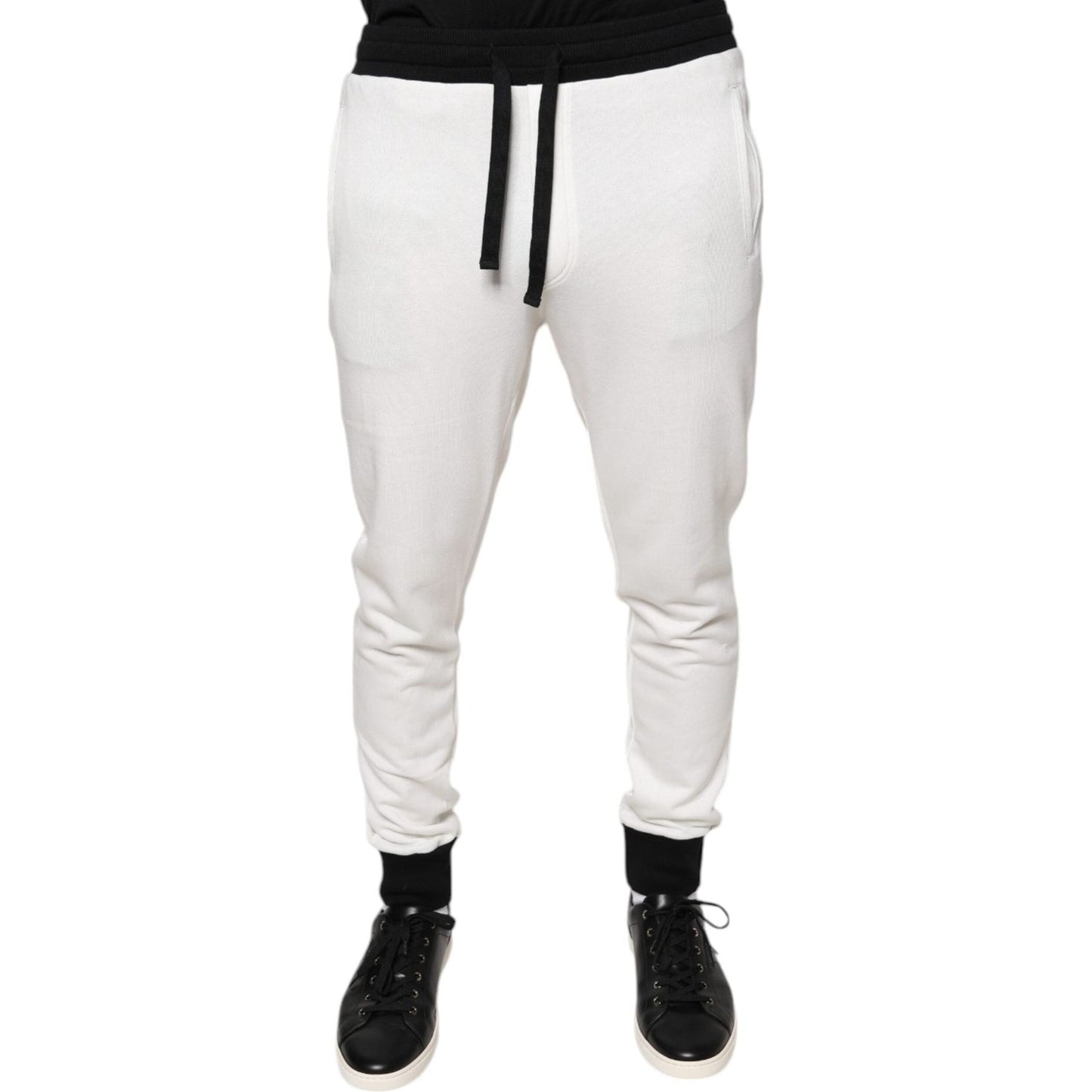 Dolce & Gabbana White Cotton Slim Men Jogger Sweatpants Pants Dolce & Gabbana Light Gray