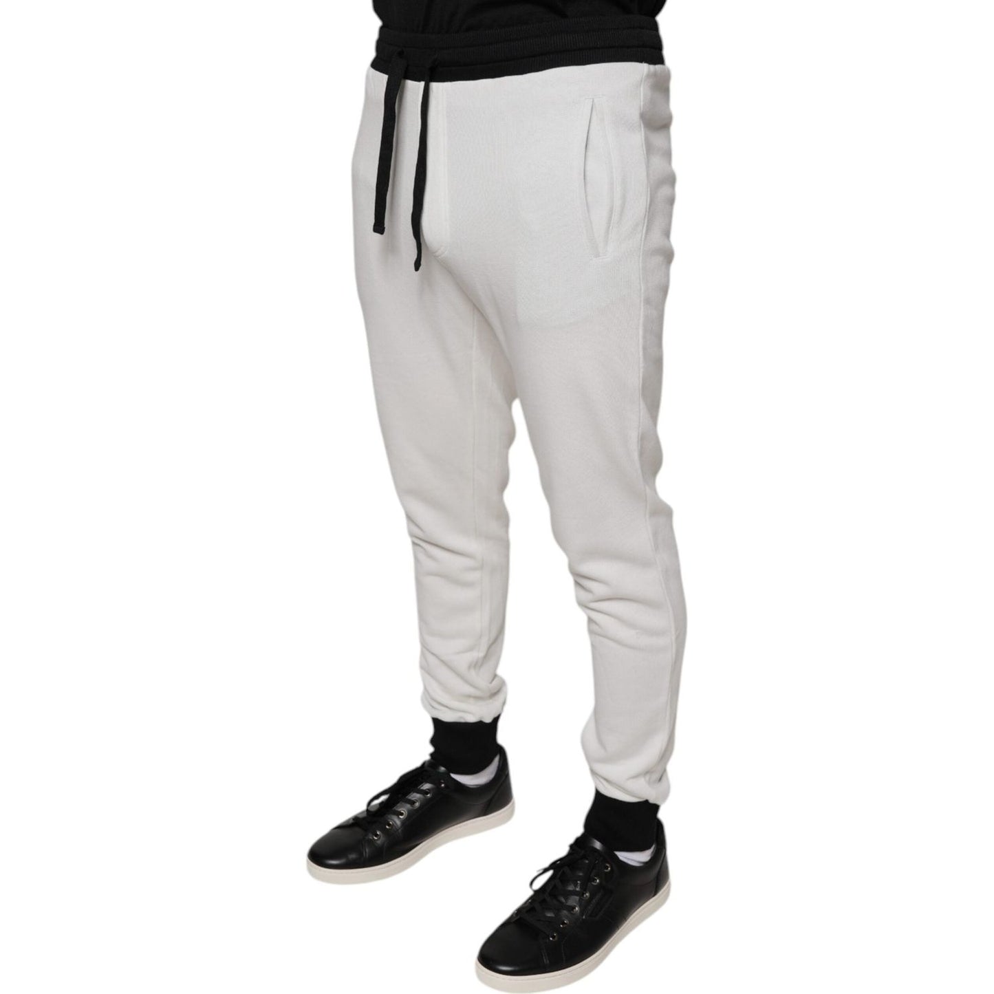 Dolce & Gabbana White Cotton Slim Men Jogger Sweatpants Pants Dolce & Gabbana Gray