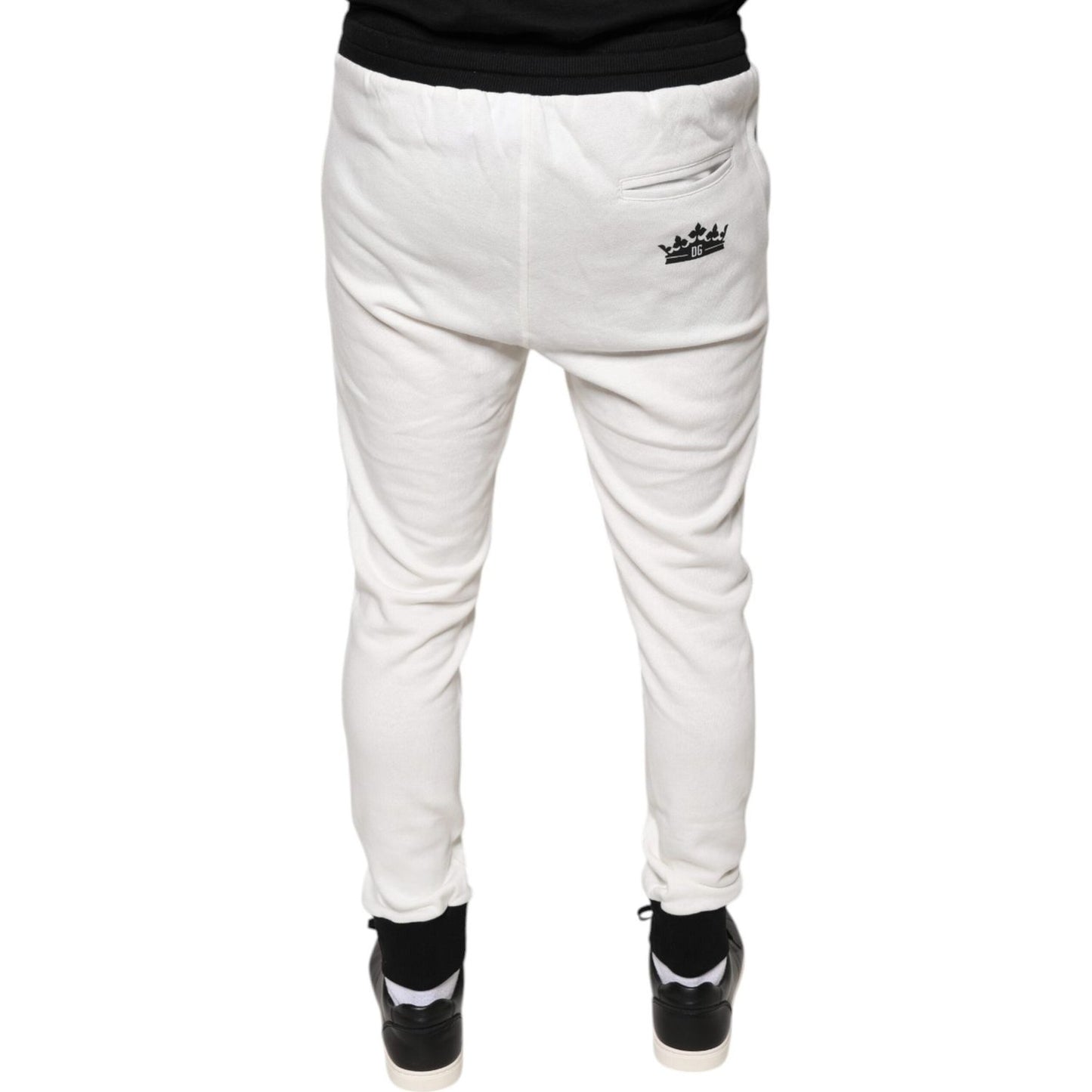 Dolce & Gabbana White Cotton Slim Men Jogger Sweatpants Pants Dolce & Gabbana Light Gray