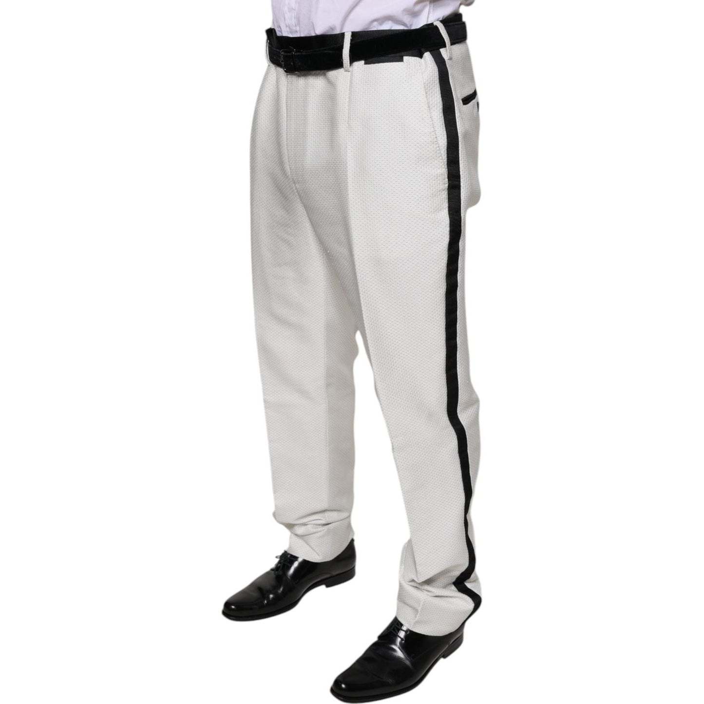 Dolce & Gabbana White Polyester Formal Dress Pants Dolce & Gabbana Light Gray
