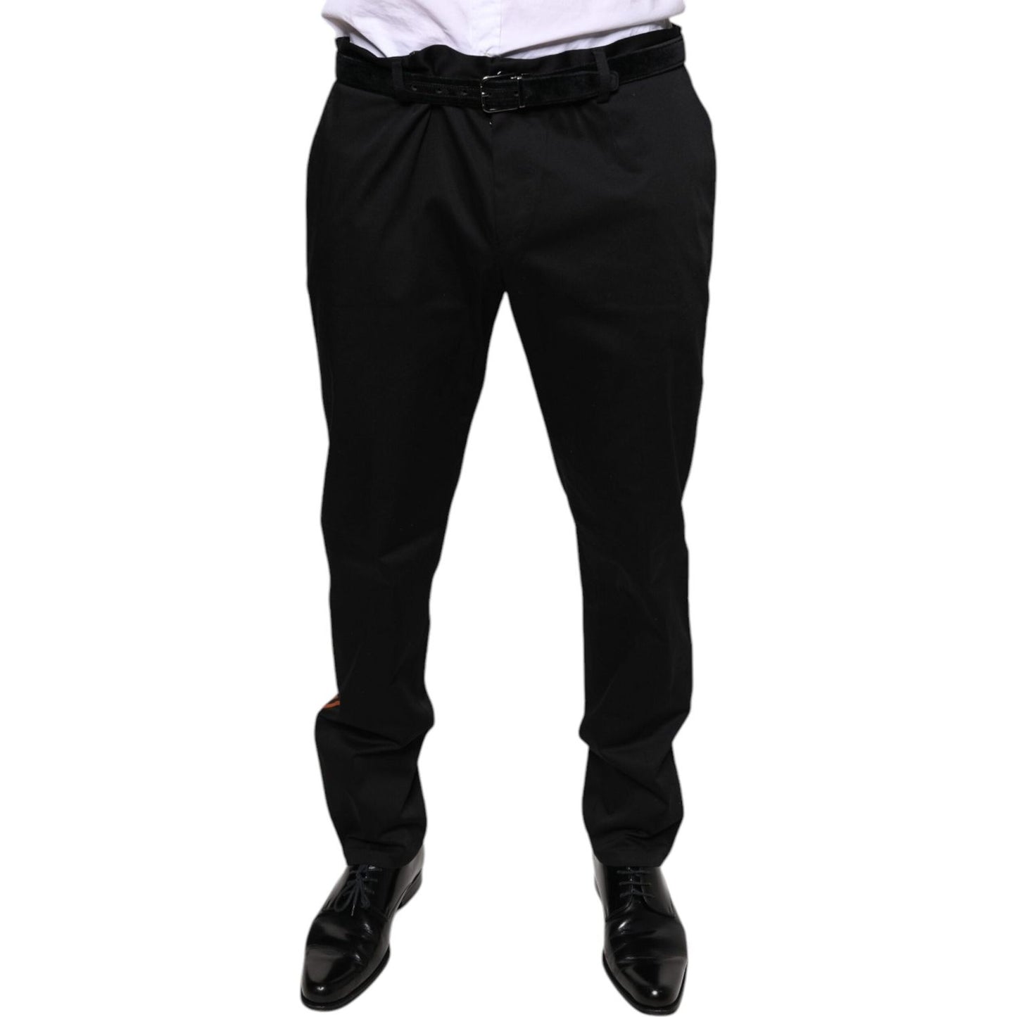 Dolce & Gabbana Black Cotton Stretch Skinny Men Dress Pants Dolce & Gabbana Black