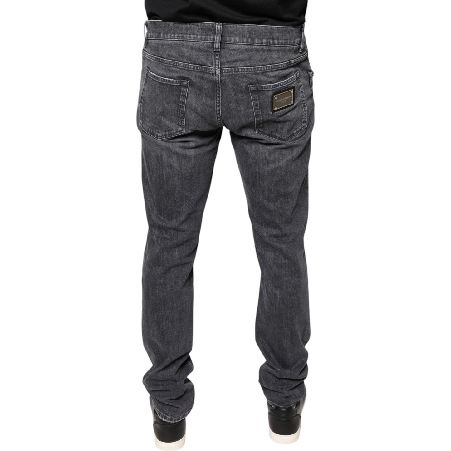 Dolce & Gabbana Dark Gray Tattered Cotton Skinny Denim Jeans Dolce & Gabbana Dark Slate Gray