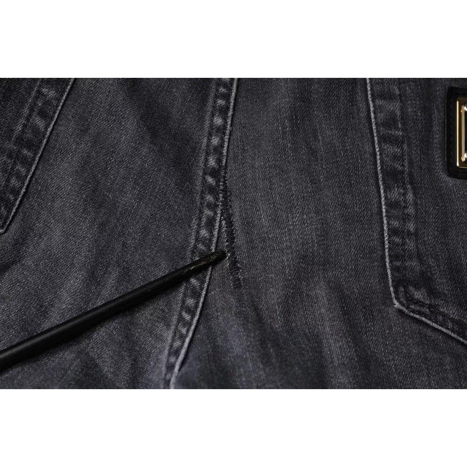 Dolce & Gabbana Dark Gray Tattered Cotton Skinny Denim Jeans Dolce & Gabbana Dark Slate Gray