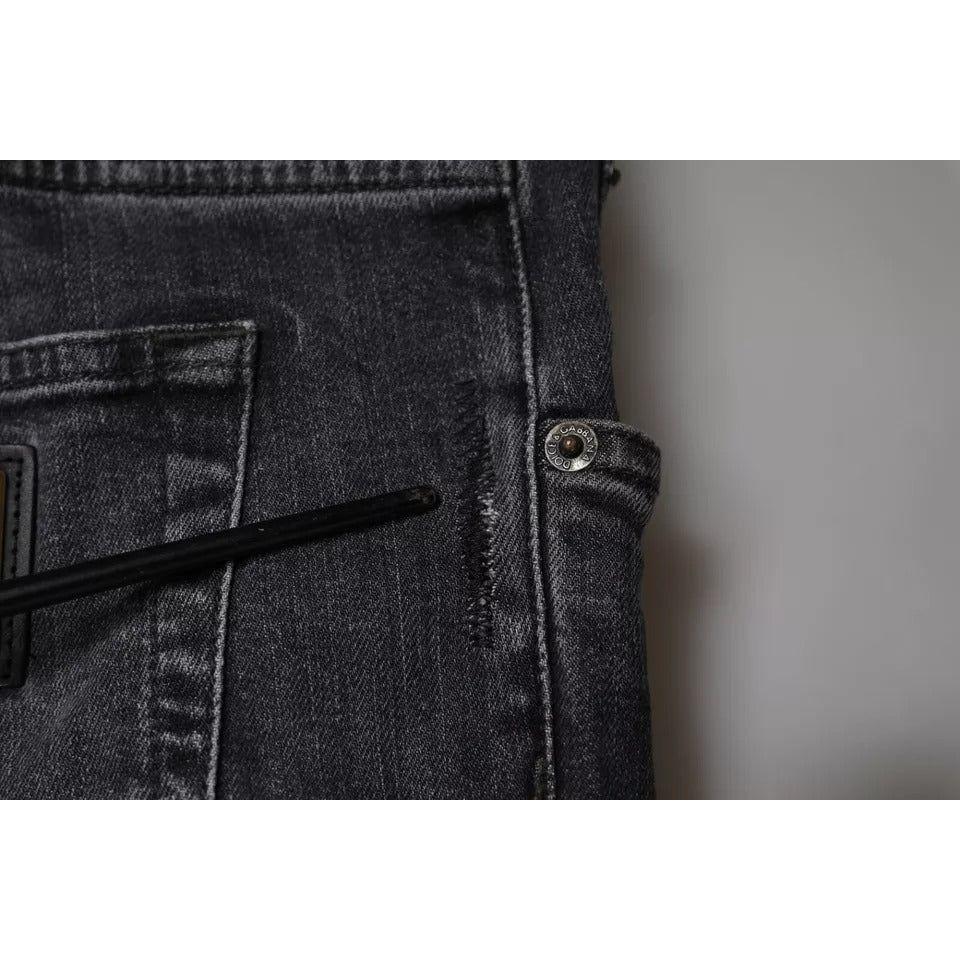 Dolce & Gabbana Dark Gray Tattered Cotton Skinny Denim Jeans Dolce & Gabbana Dark Slate Gray