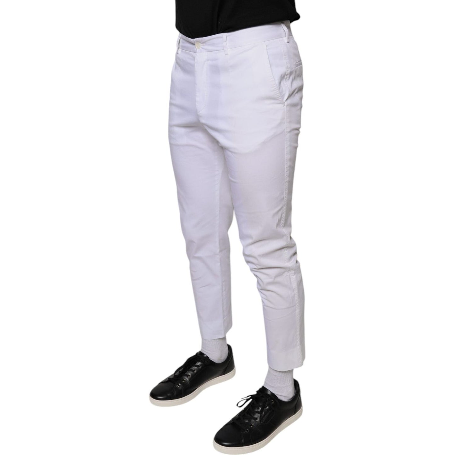 Dolce & Gabbana White Cotton Skinny Dress Pants Dolce & Gabbana Thistle