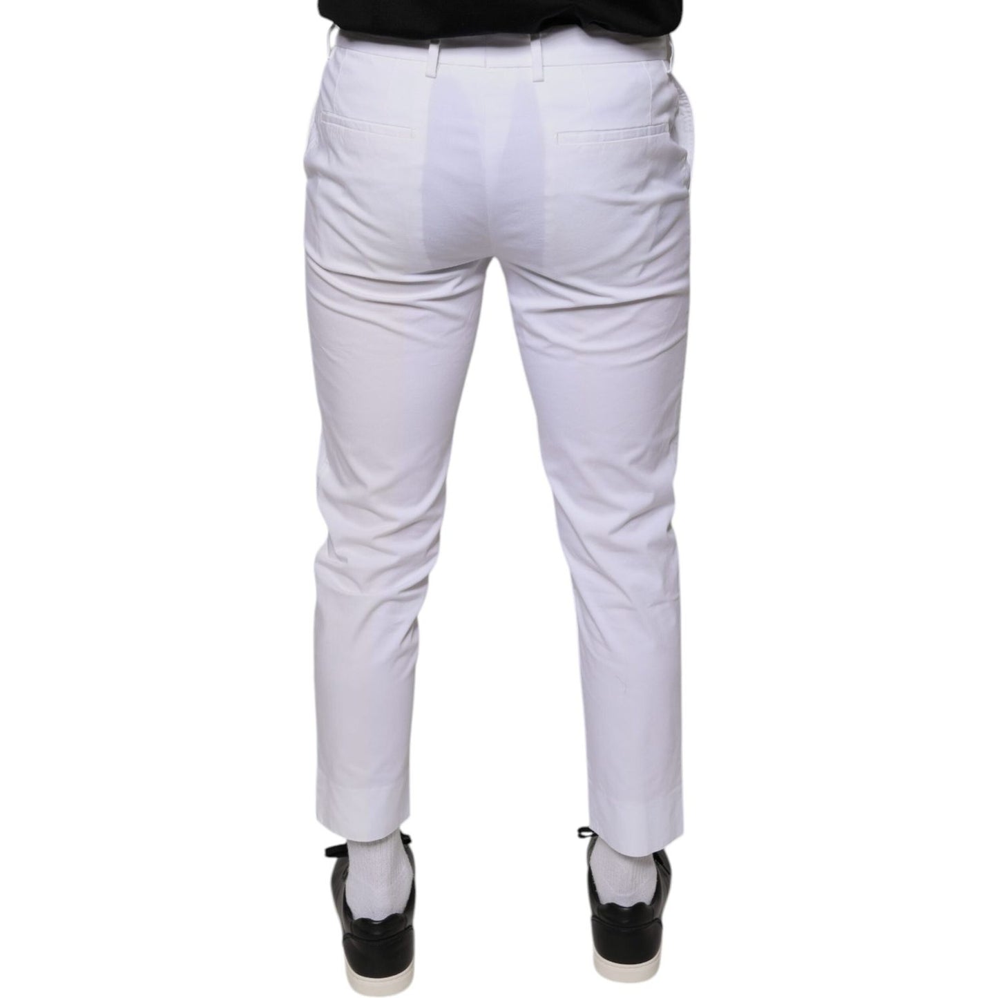 Dolce & Gabbana White Cotton Skinny Dress Pants Dolce & Gabbana Gray