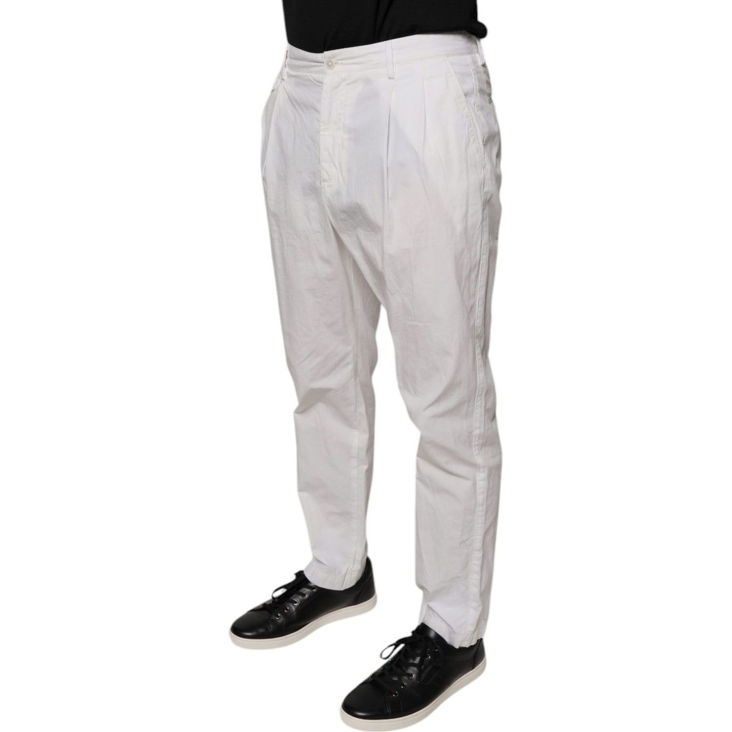 Dolce & Gabbana White Cotton Skinny Dress Pants Dolce & Gabbana Gray